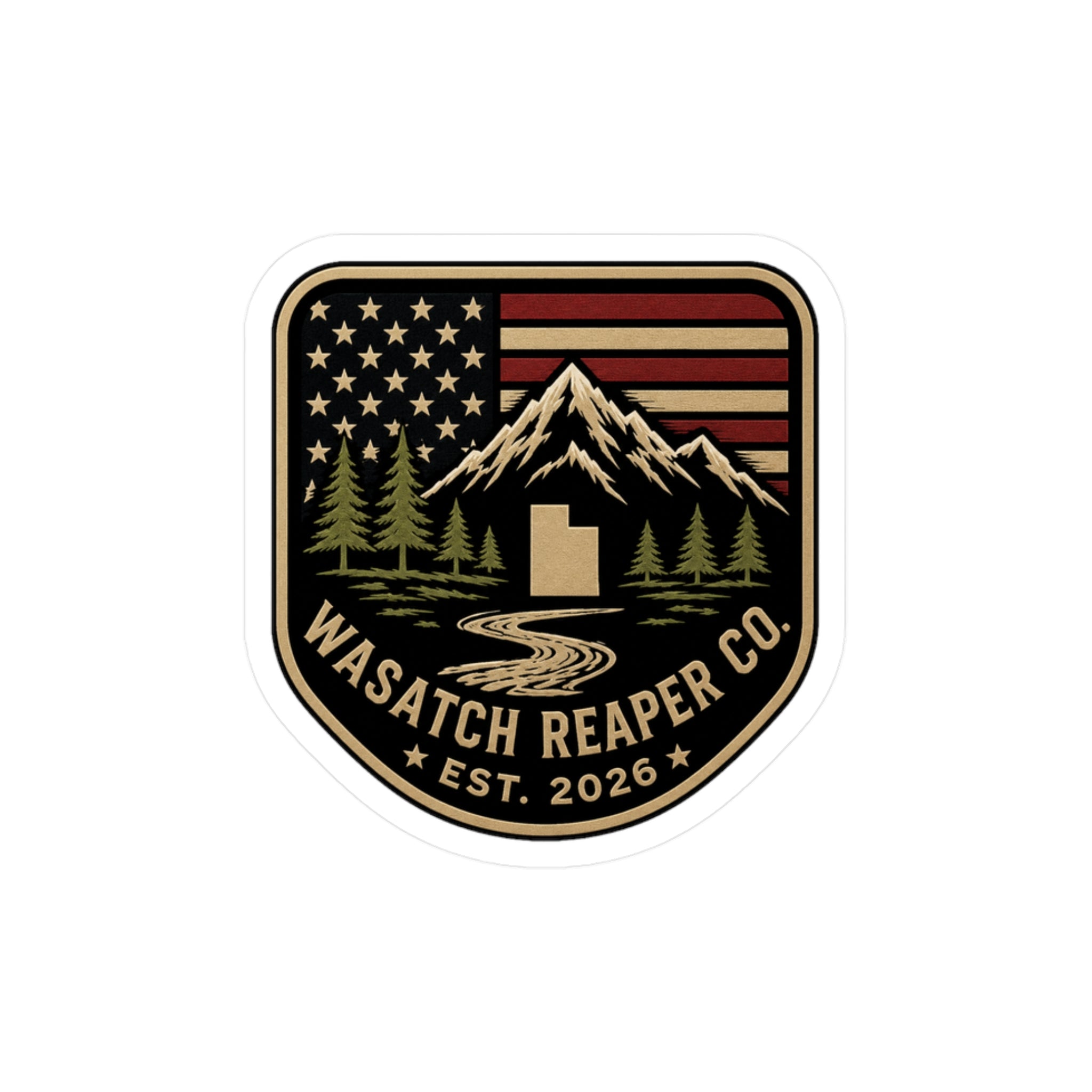 Wasatch Reaper Co. Mountain Flag Vinyl Sticker — Kiss-Cut Decal (Est. 2026)