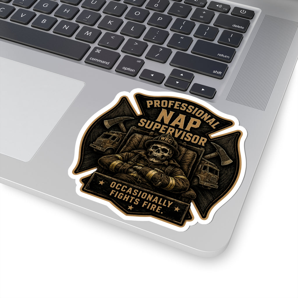 Professional Nap Supervisor sticker | firefighter skull, rescue truck decal