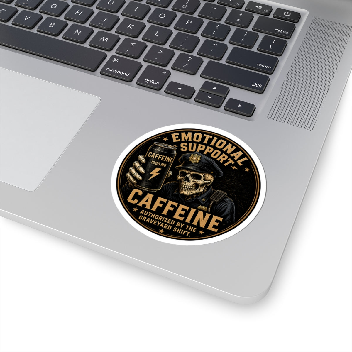 Emotional Support Caffeine Skull Sticker | Kiss-Cut Sticker