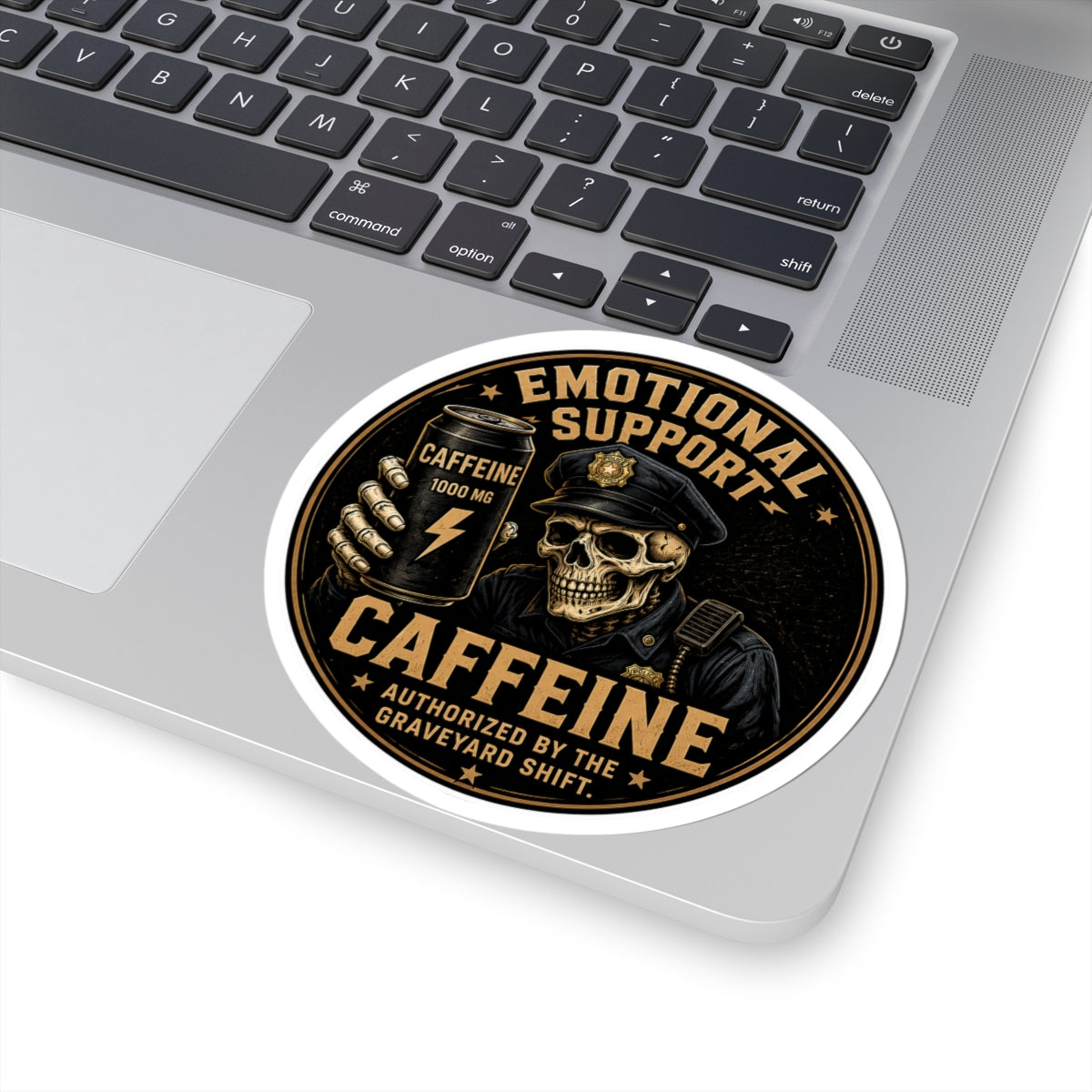 Emotional Support Caffeine Skull Sticker | Kiss-Cut Sticker