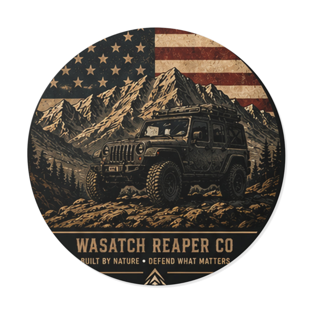 Patriotic Off‑Road Jeep Round Vinyl Sticker
