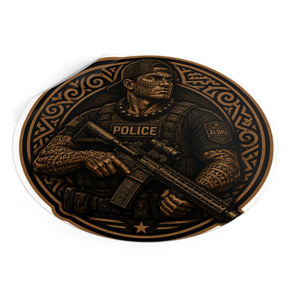Tactical Police Officer Sticker | Round Vinyl Sticker, SWAT Soldier Design