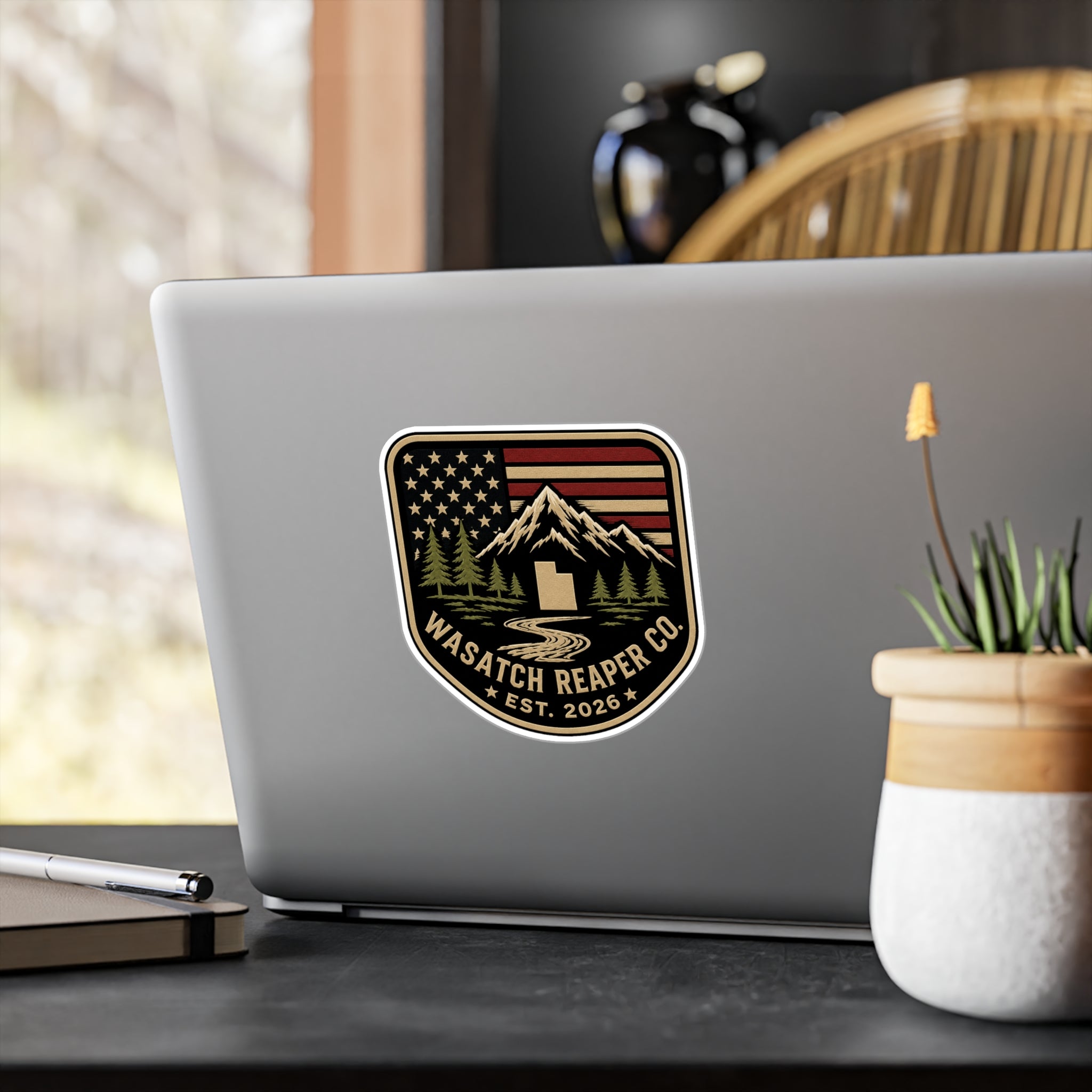 Wasatch Reaper Co. Mountain Flag Vinyl Sticker — Kiss-Cut Decal (Est. 2026)