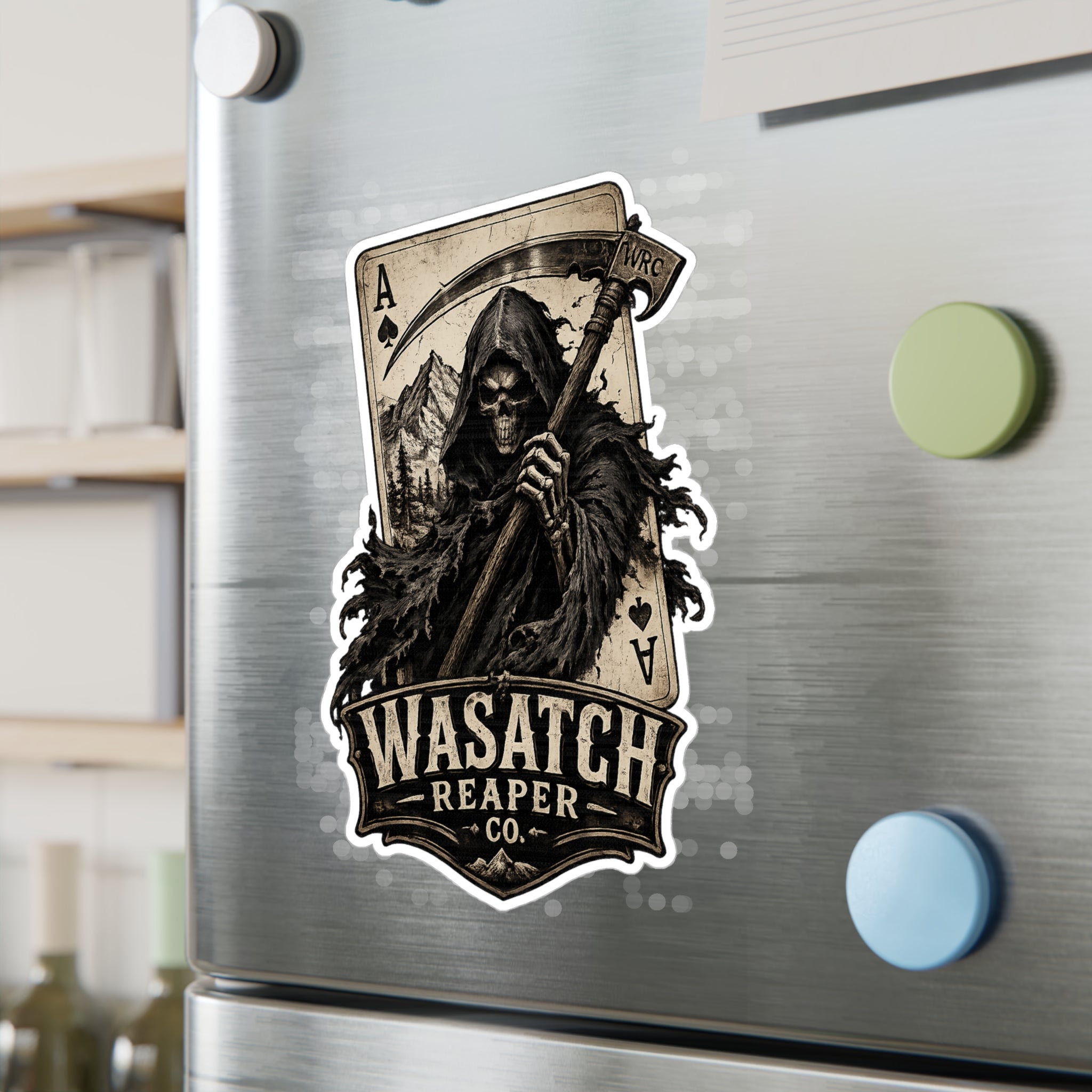 Wasatch Reaper Vinyl Sticker — Grim Reaper Kiss-Cut Decal