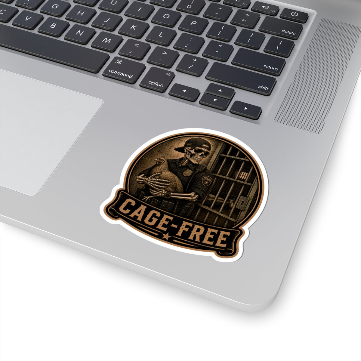 Cage-Free Skeleton Cop holding Chicken Sticker |