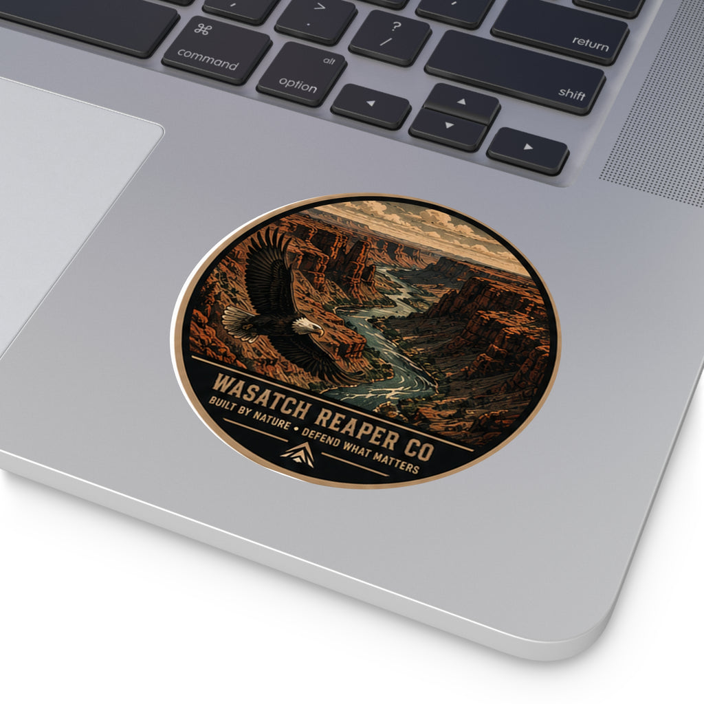 Eagle Canyon Round Vinyl Sticker — "Wasatch Reaper Co: Built by Nature" Outdoor Adventure Decal