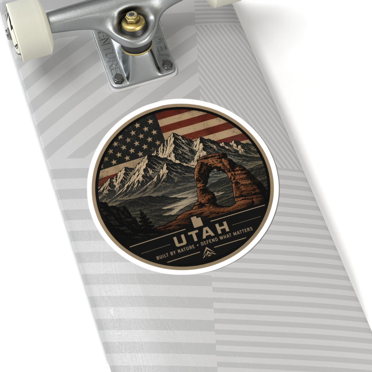 Utah Delicate Arch Vintage Mountain Sticker | American Flag Landscape