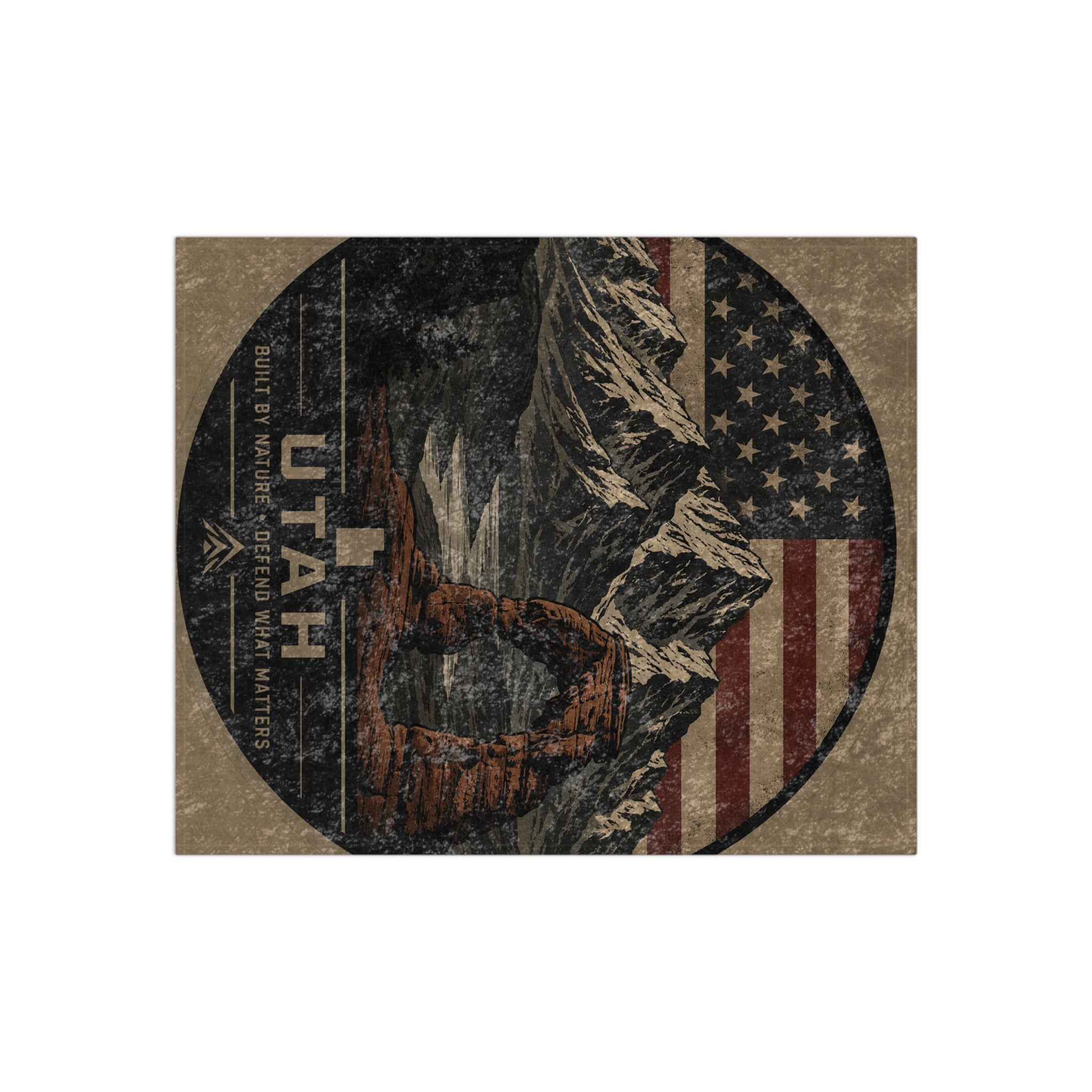 Utah Arch Mountains Circle Crushed Velvet Blanket | American Flag Rustic