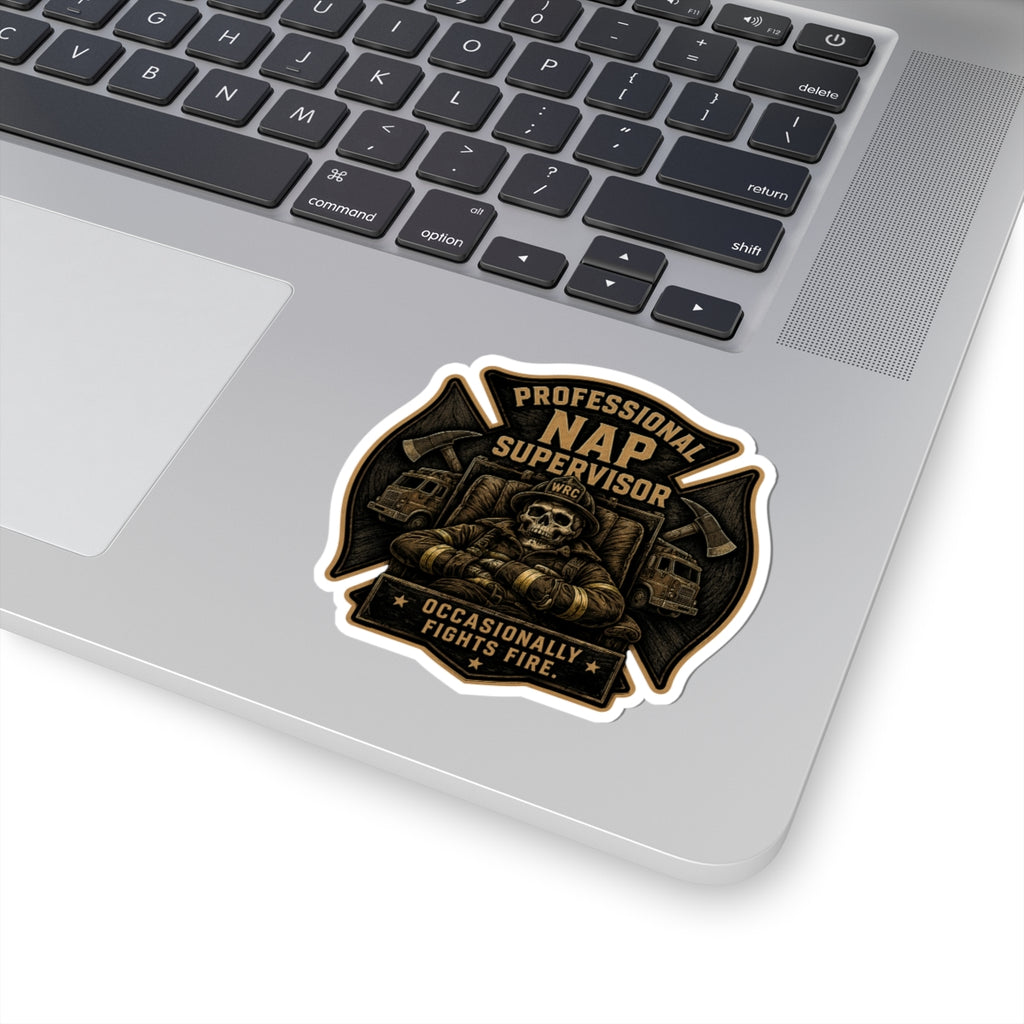 Professional Nap Supervisor sticker | firefighter skull, rescue truck decal