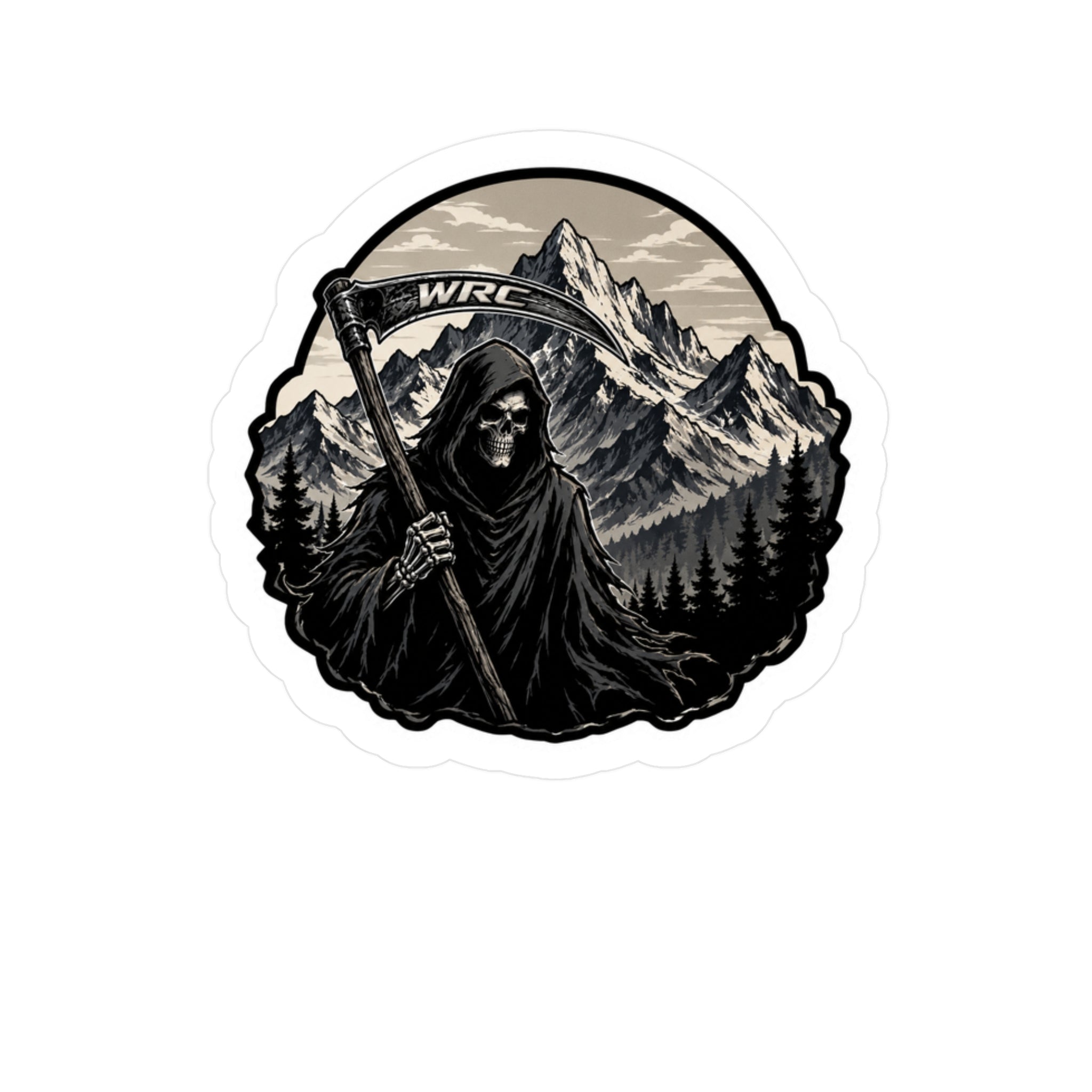 Grim Reaper Mountain Vinyl Decal — Kiss-Cut Weatherproof Sticker