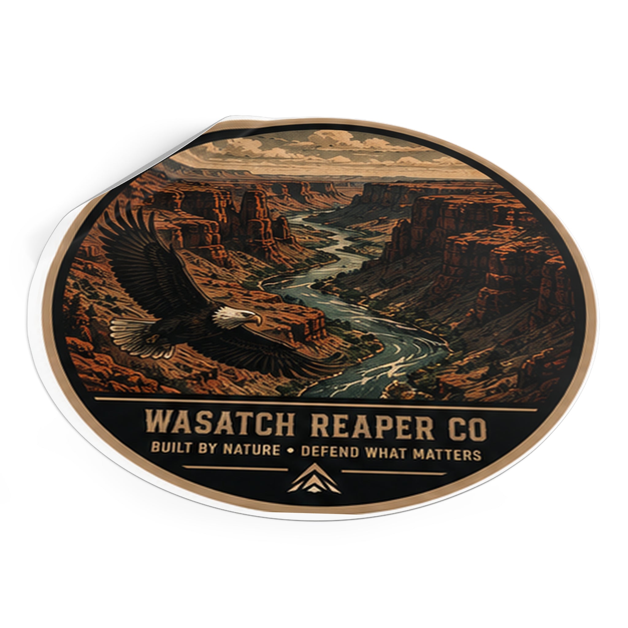 Eagle Canyon Round Vinyl Sticker — "Wasatch Reaper Co: Built by Nature" Outdoor Adventure Decal