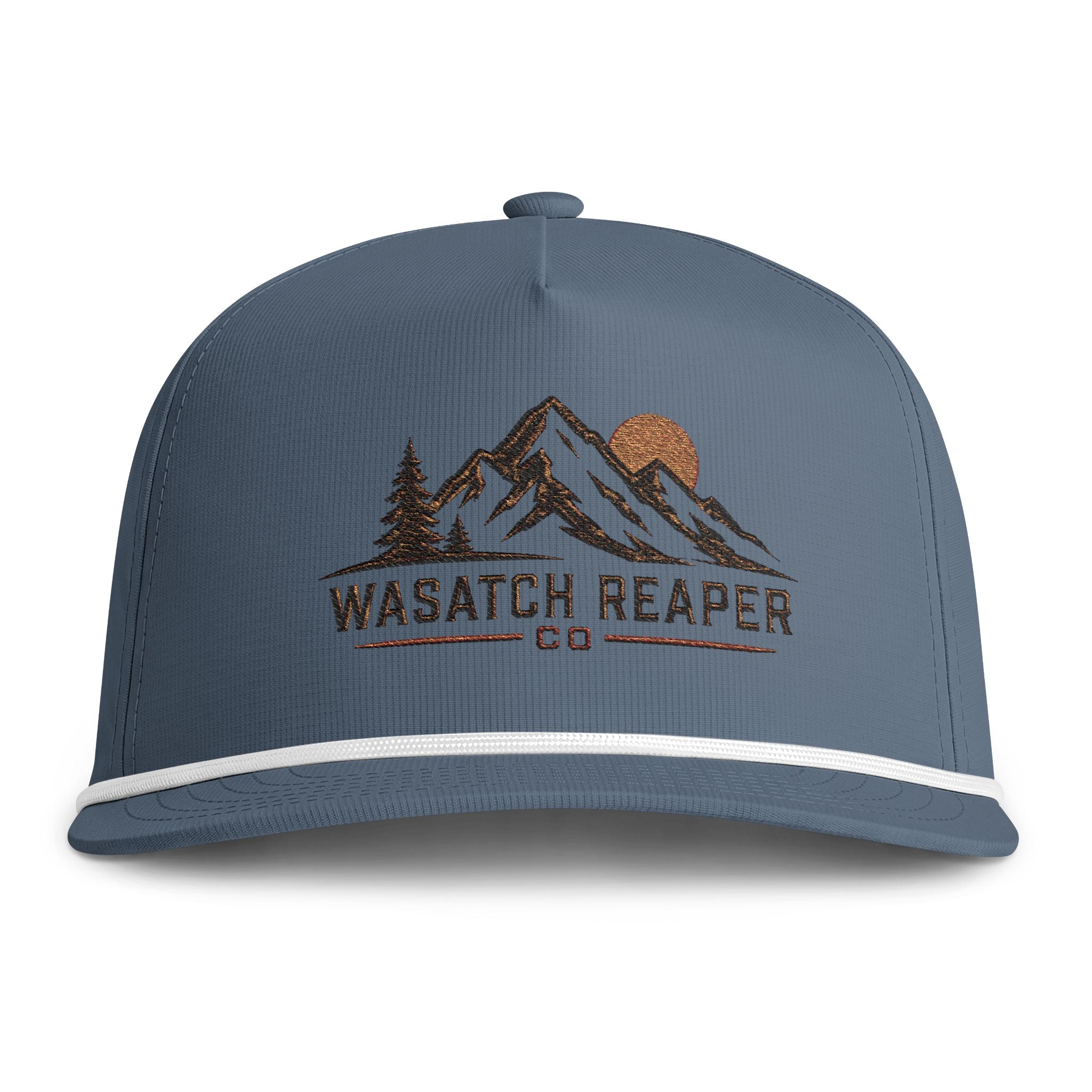 Sunwashed Rope Cap Wasatch Reaper Mountain Logo Hat | Vintage Outdoor Trucker Cap
