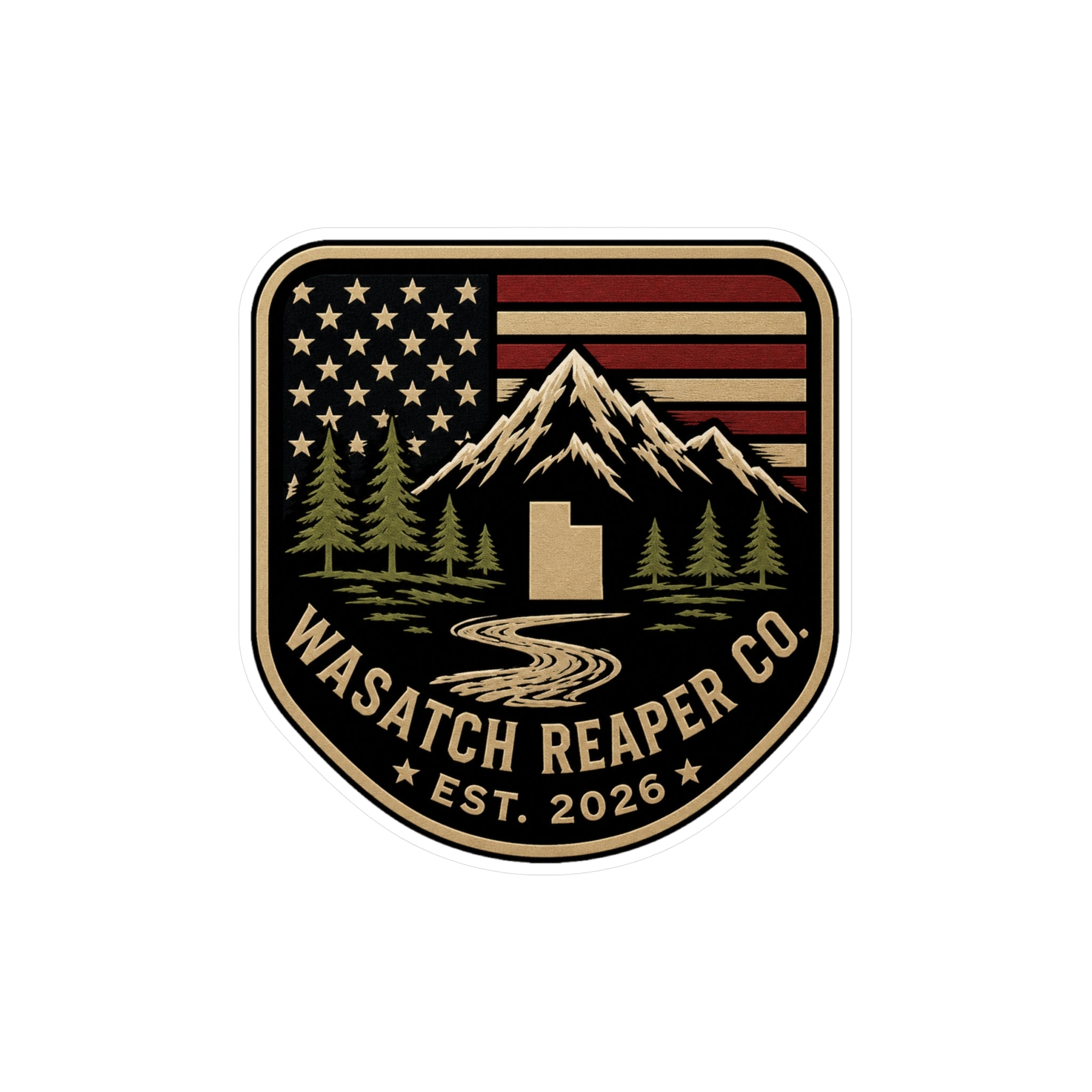 Wasatch Reaper Co. Mountain Flag Vinyl Sticker — Kiss-Cut Decal (Est. 2026)