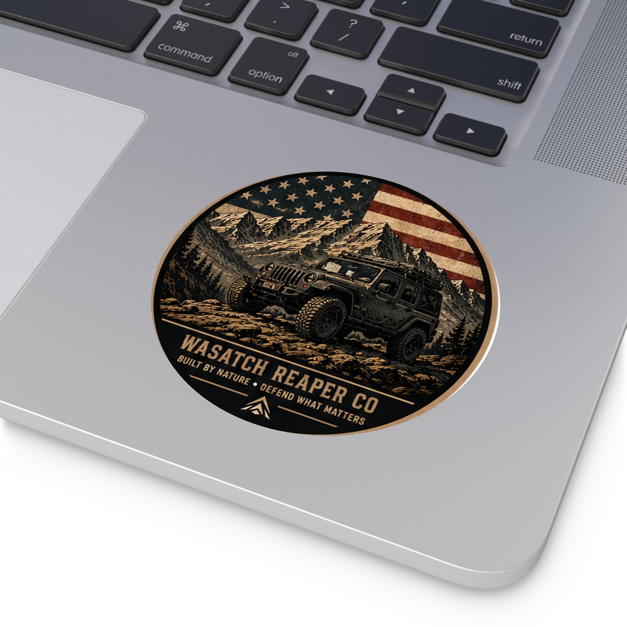 Patriotic Off‑Road Jeep Round Vinyl Sticker