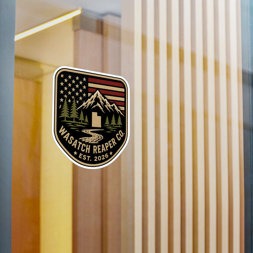 Wasatch Reaper Co. Mountain Flag Vinyl Sticker — Kiss-Cut Decal (Est. 2026)