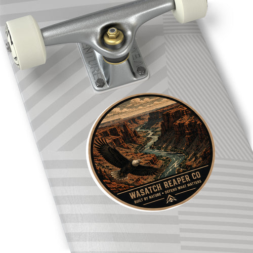 Eagle Canyon Round Vinyl Sticker — "Wasatch Reaper Co: Built by Nature" Outdoor Adventure Decal