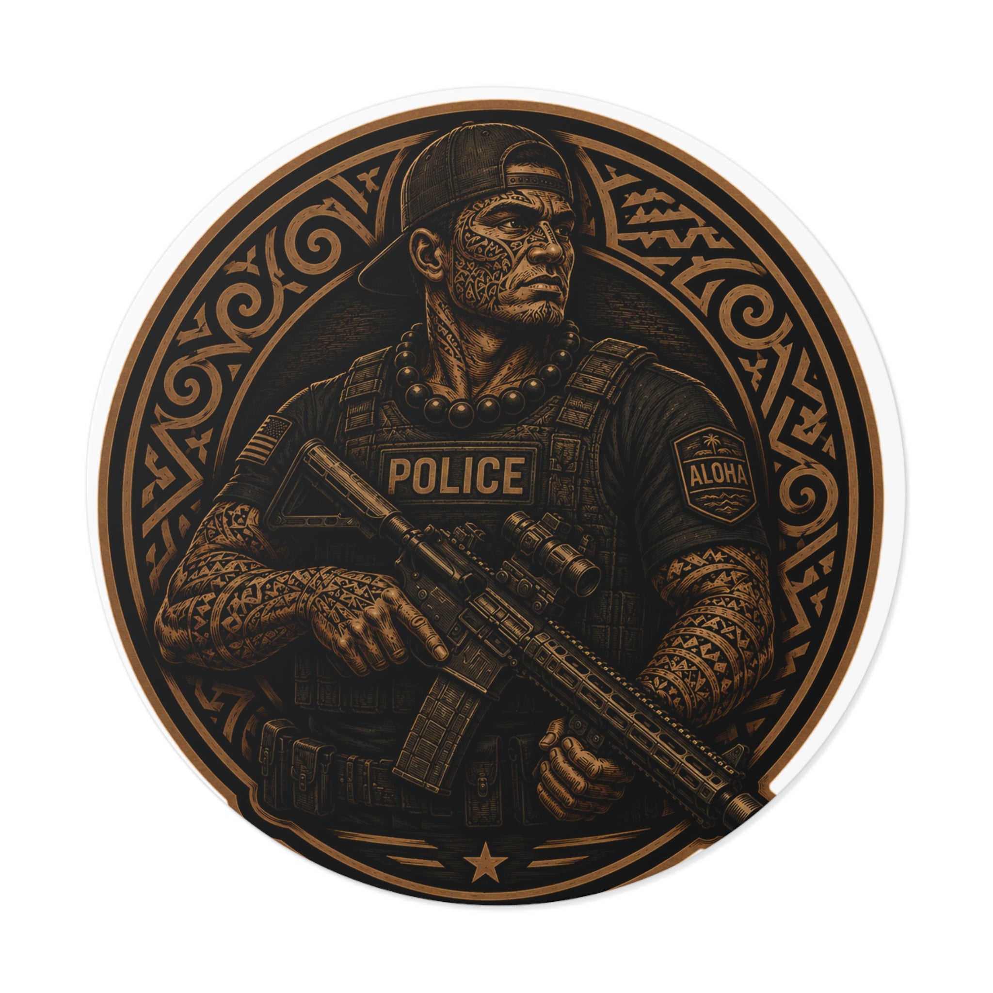 Tactical Police Officer Sticker | Round Vinyl Sticker, SWAT Soldier Design