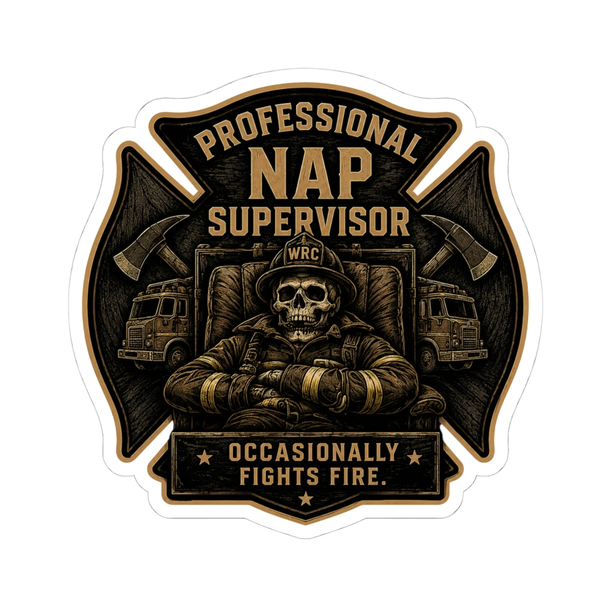 Professional Nap Supervisor sticker | firefighter skull, rescue truck decal