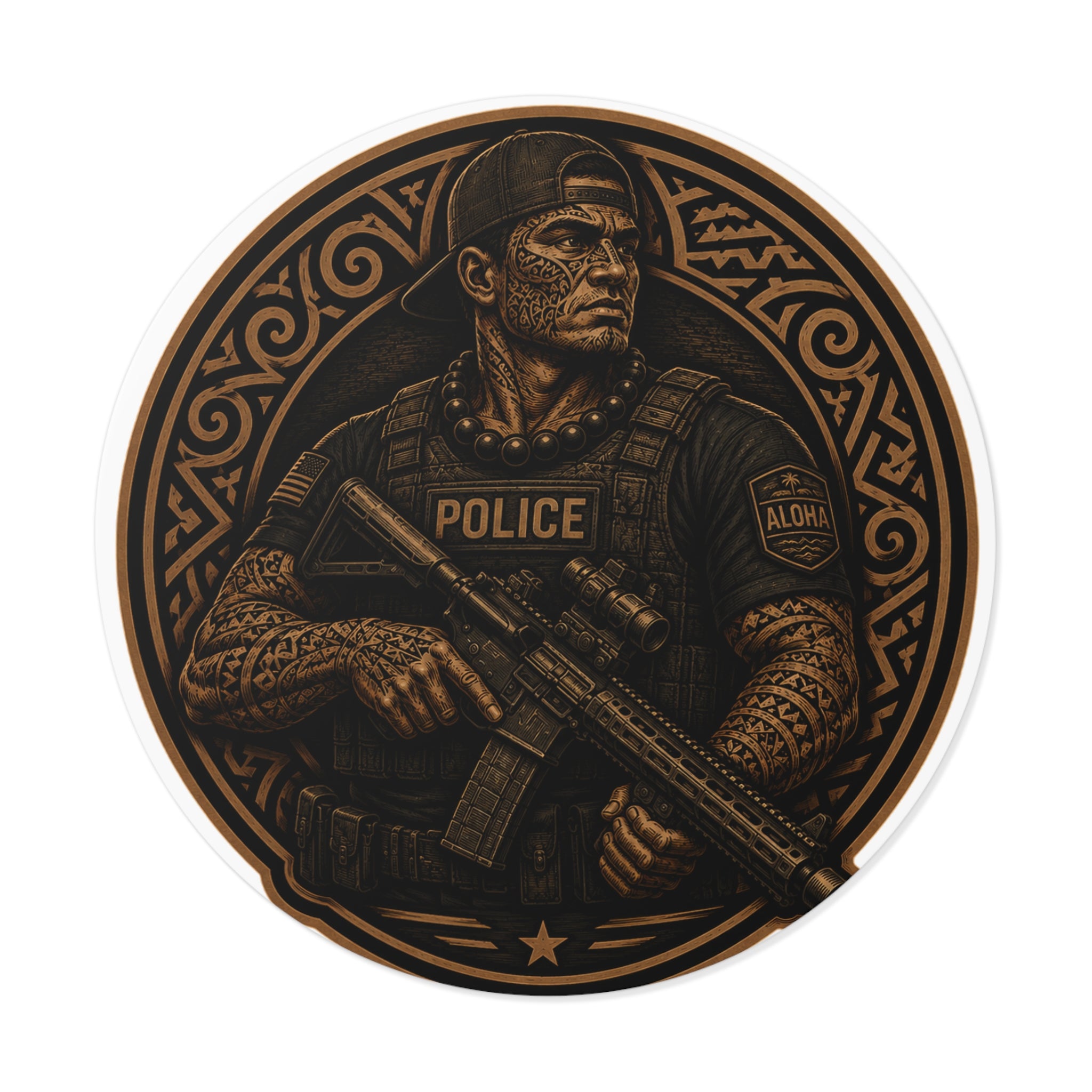 Tactical Police Officer Sticker | Round Vinyl Sticker, SWAT Soldier Design