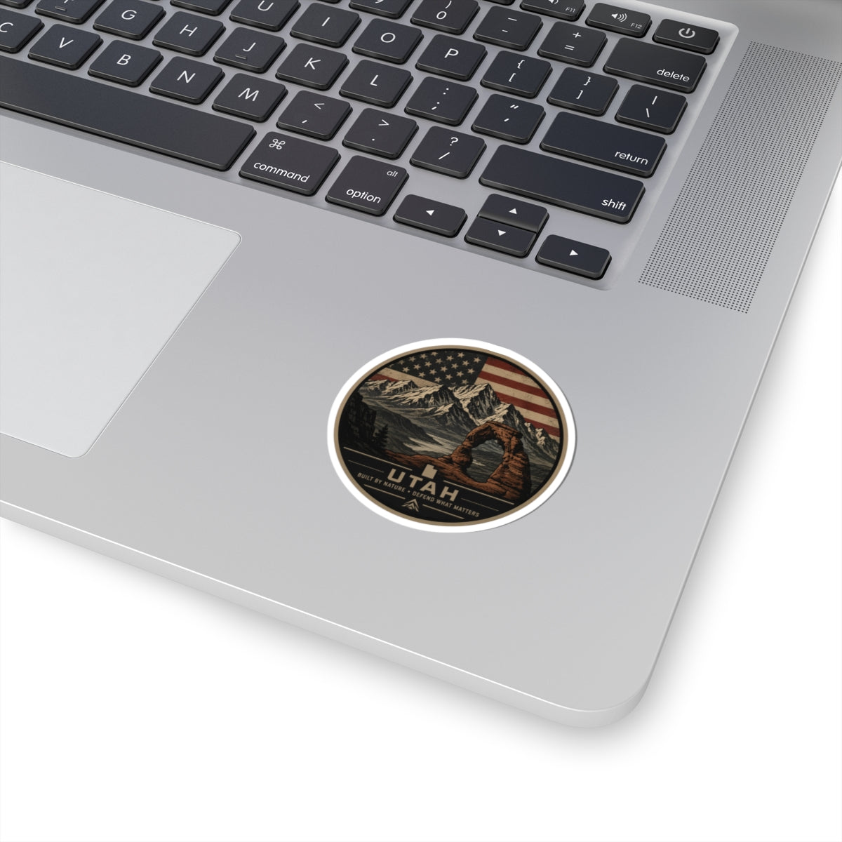 Utah Delicate Arch Vintage Mountain Sticker | American Flag Landscape