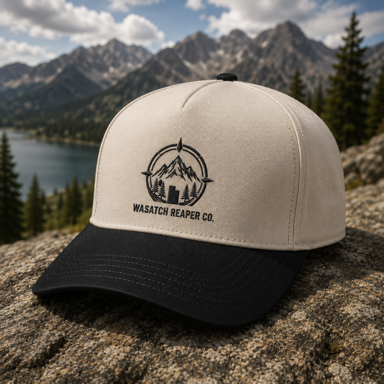 Two-Tone Trucker Cap — Wasatch Reaper Co. Mountain Logo
