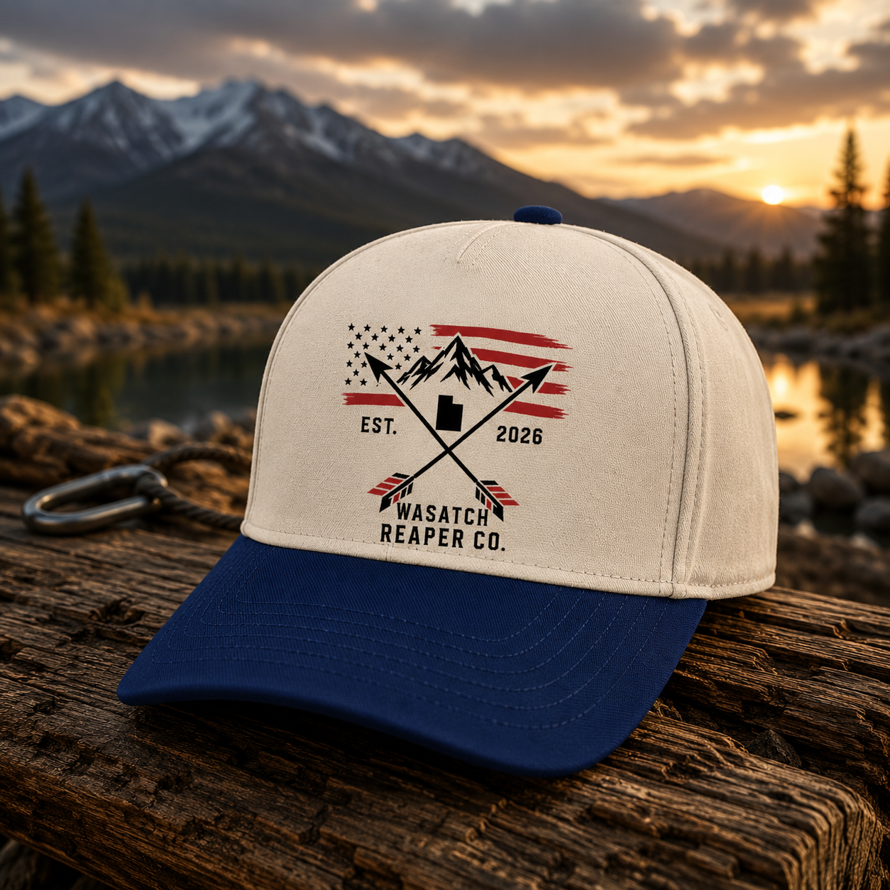 Wasatch Reaper Co. Two-Tone Cap — Mountain American Flag Patch (Est. 2026)