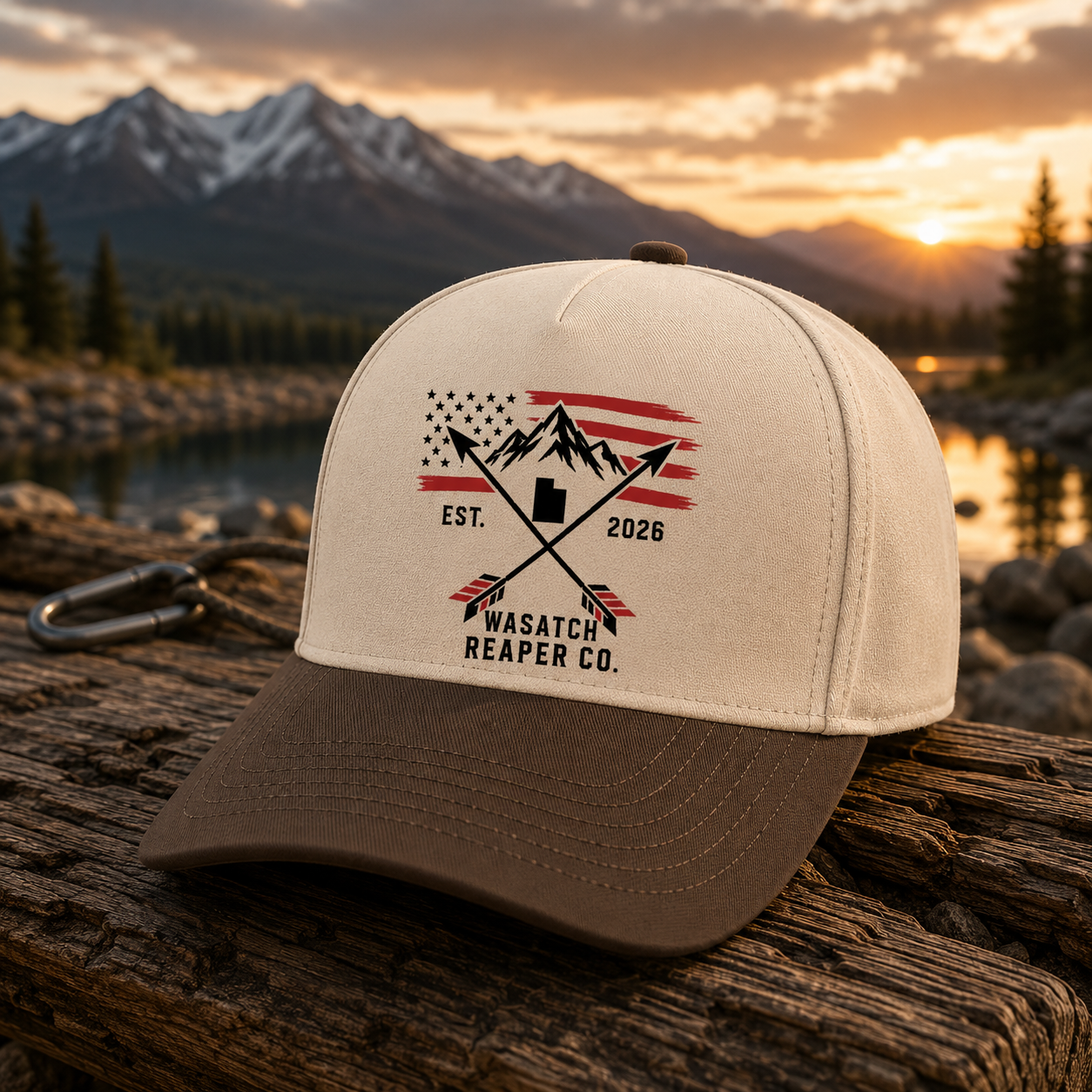 Wasatch Reaper Co. Two-Tone Cap — Mountain American Flag Patch (Est. 2026)