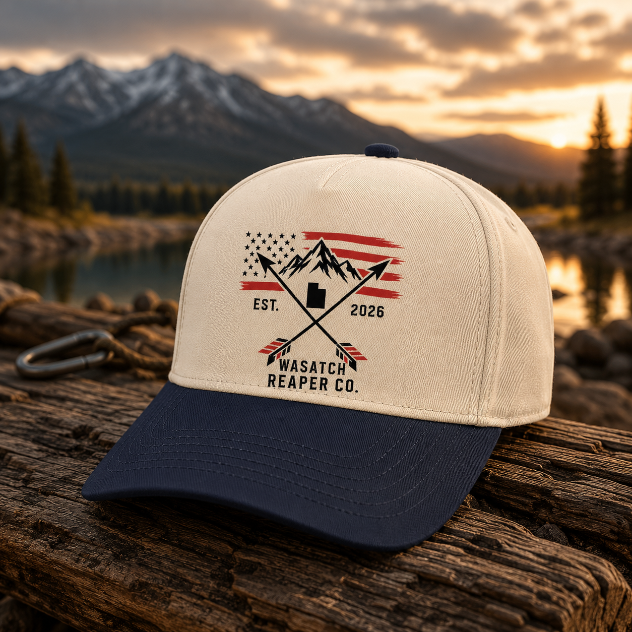 Wasatch Reaper Co. Two-Tone Cap — Mountain American Flag Patch (Est. 2026)