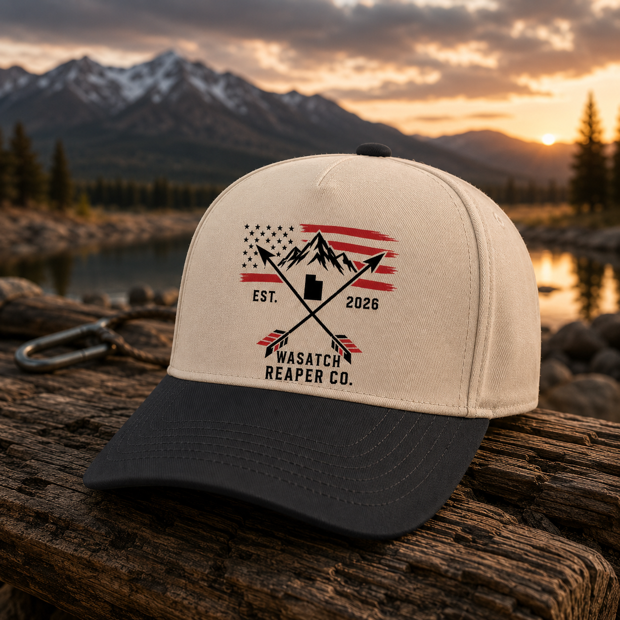 Wasatch Reaper Co. Two-Tone Cap — Mountain American Flag Patch (Est. 2026)