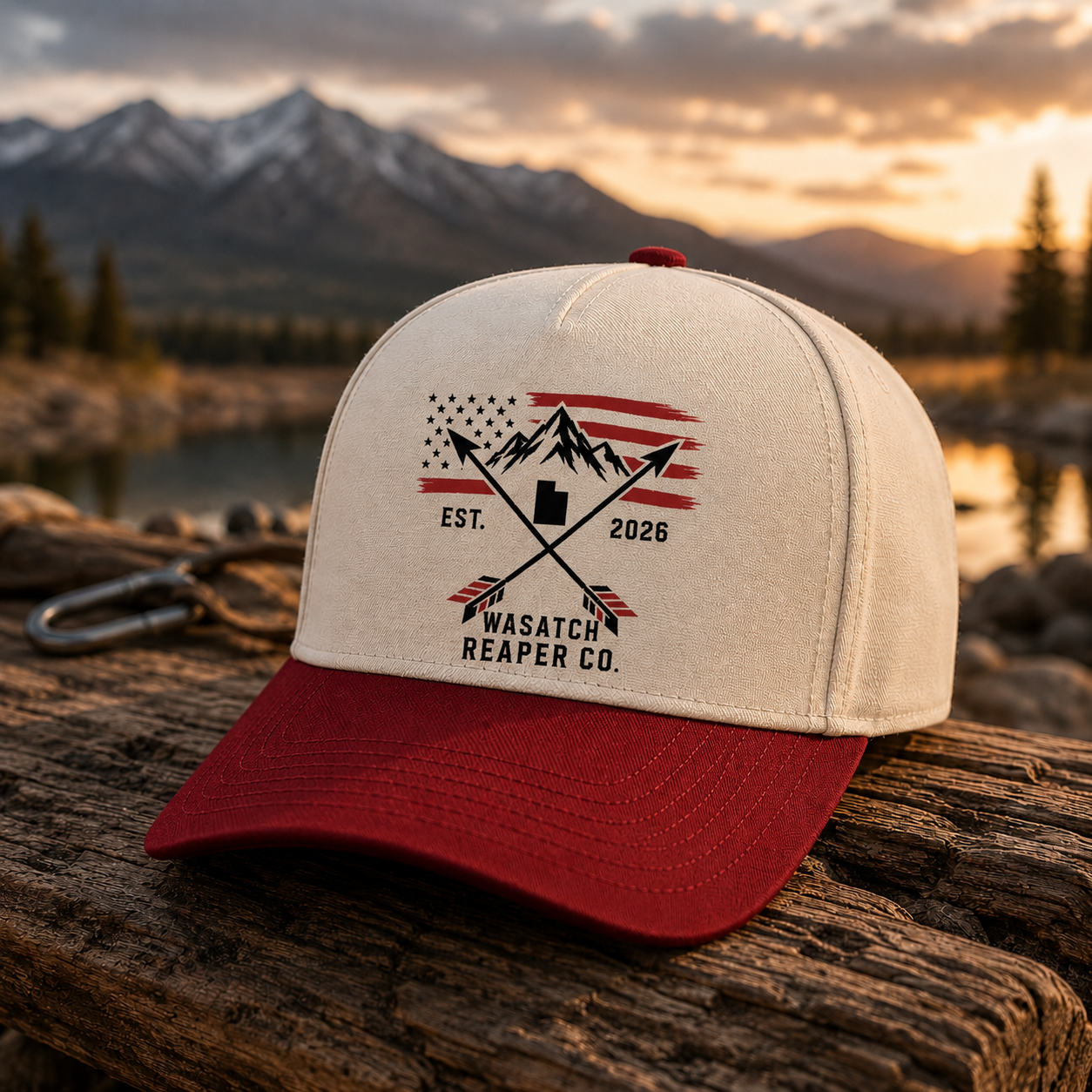 Wasatch Reaper Co. Two-Tone Cap — Mountain American Flag Patch (Est. 2026)