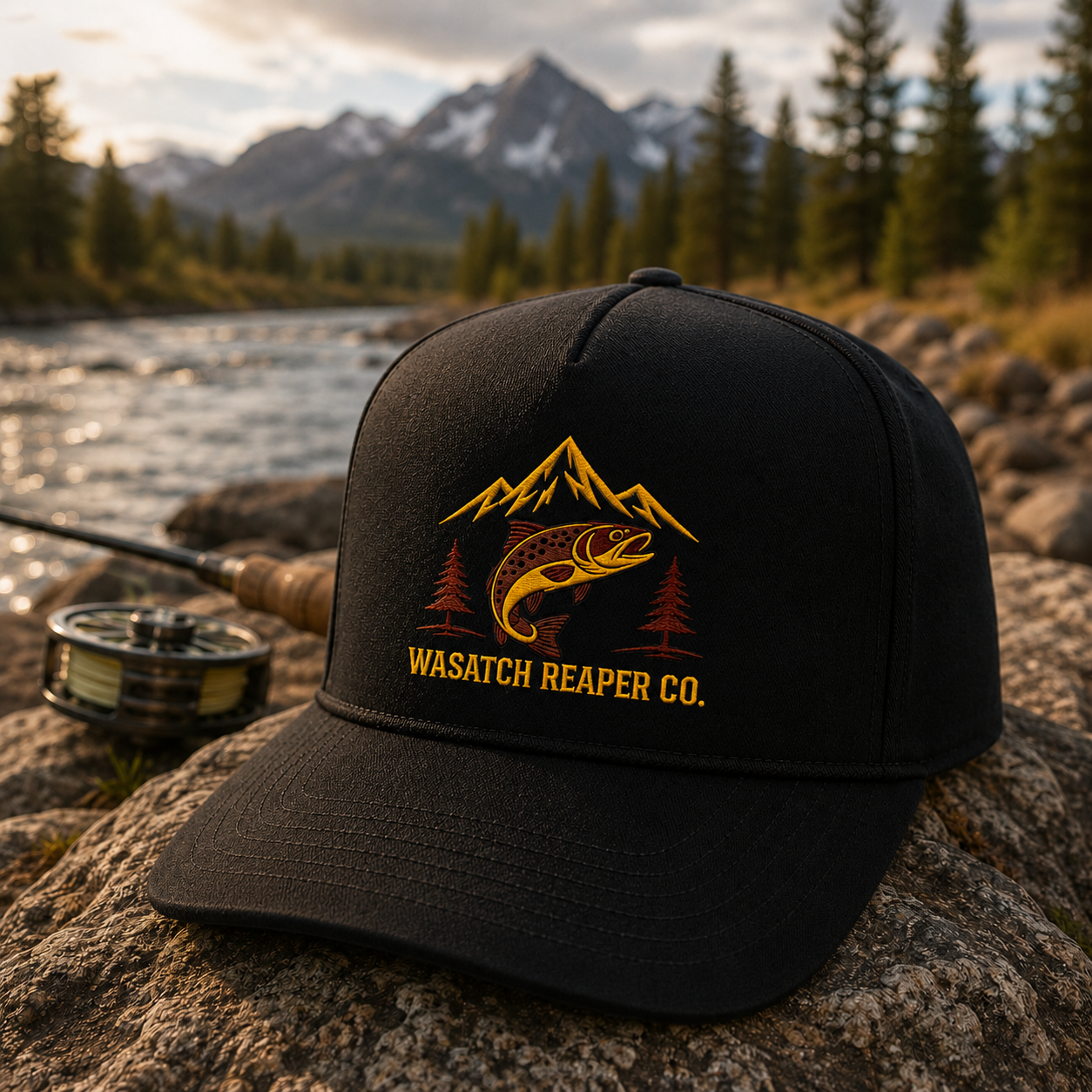 Wasatch Reaper Co. Trout Snapback Hat — Fishing Logo Cap