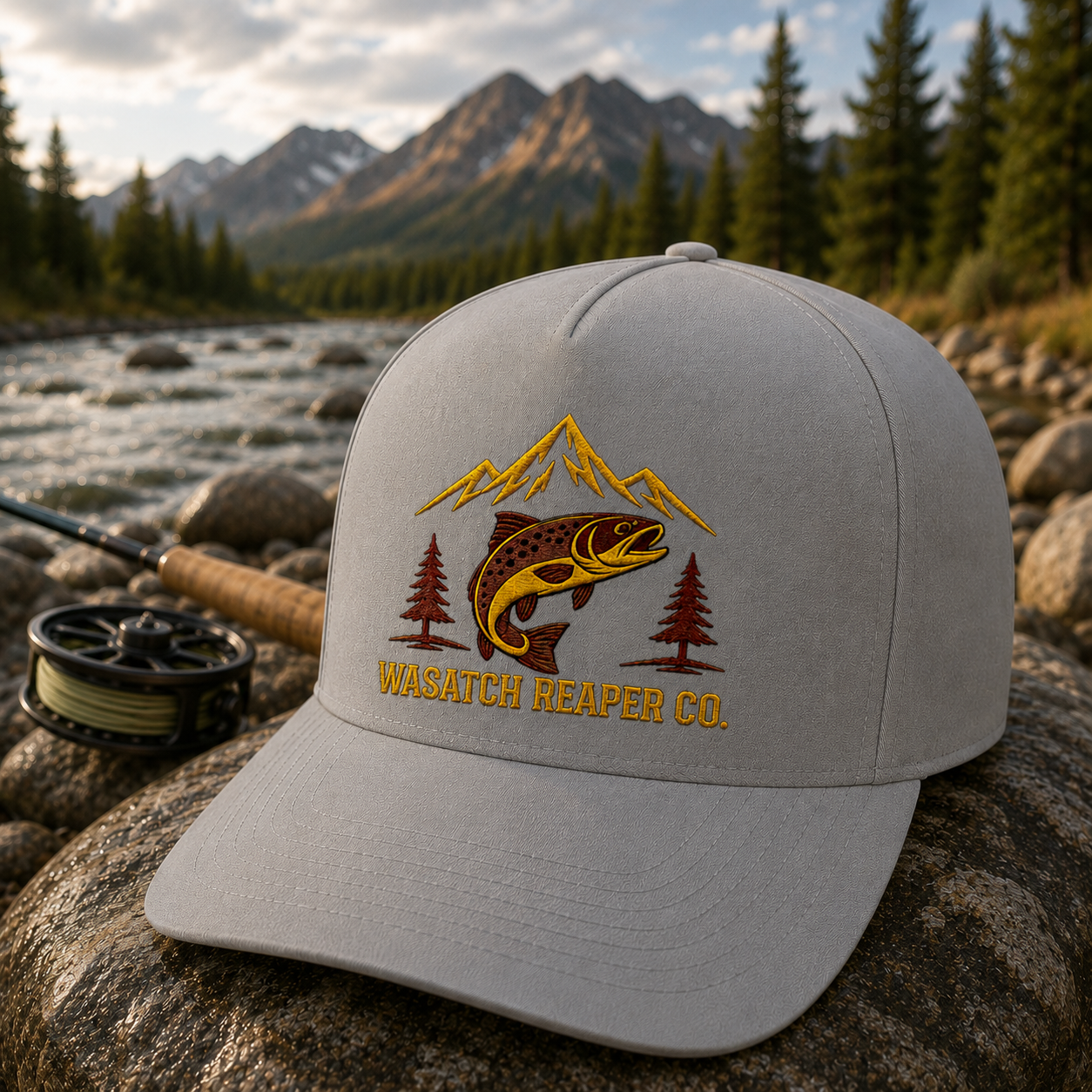 Wasatch Reaper Co. Trout Snapback Hat — Fishing Logo Cap