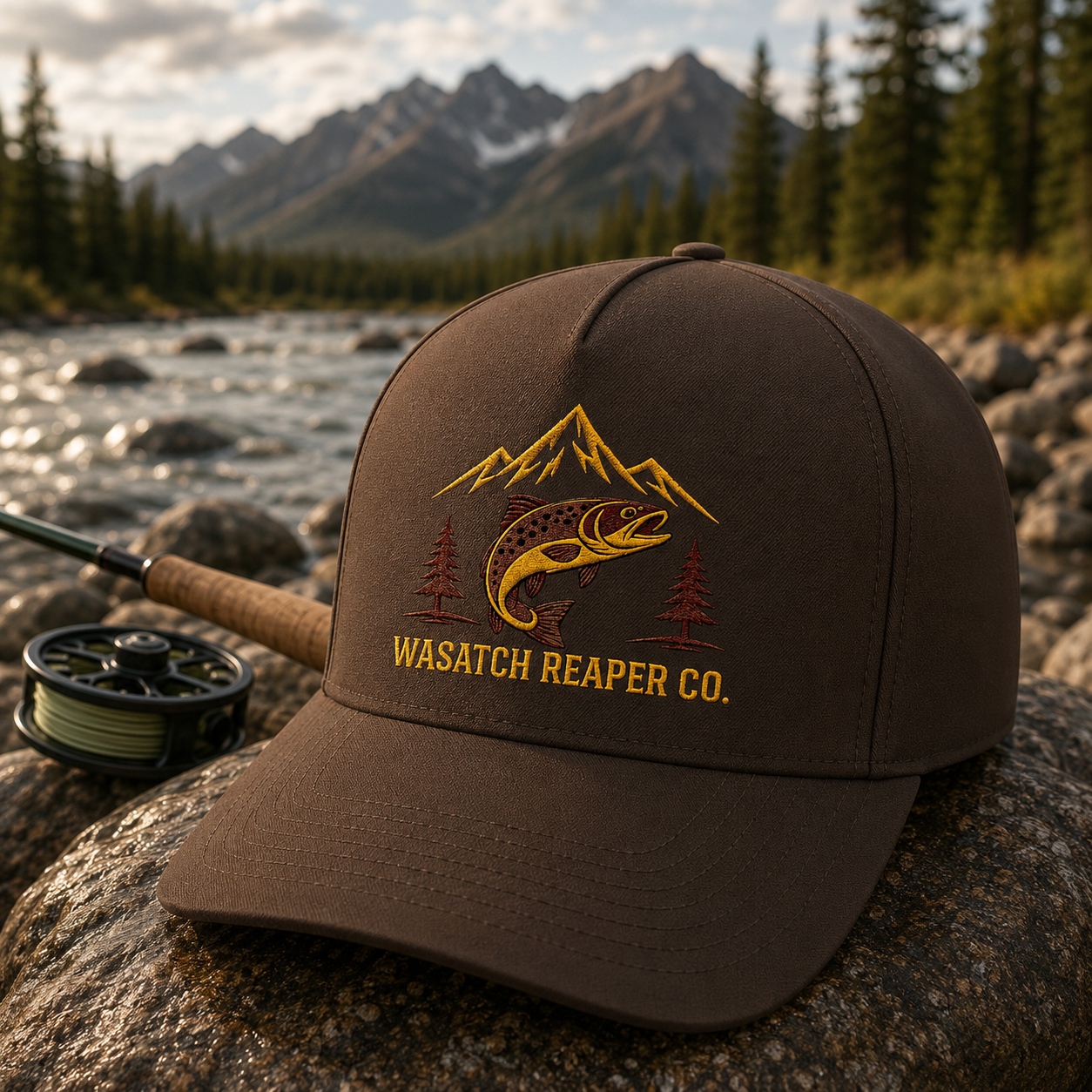 Wasatch Reaper Co. Trout Snapback Hat — Fishing Logo Cap