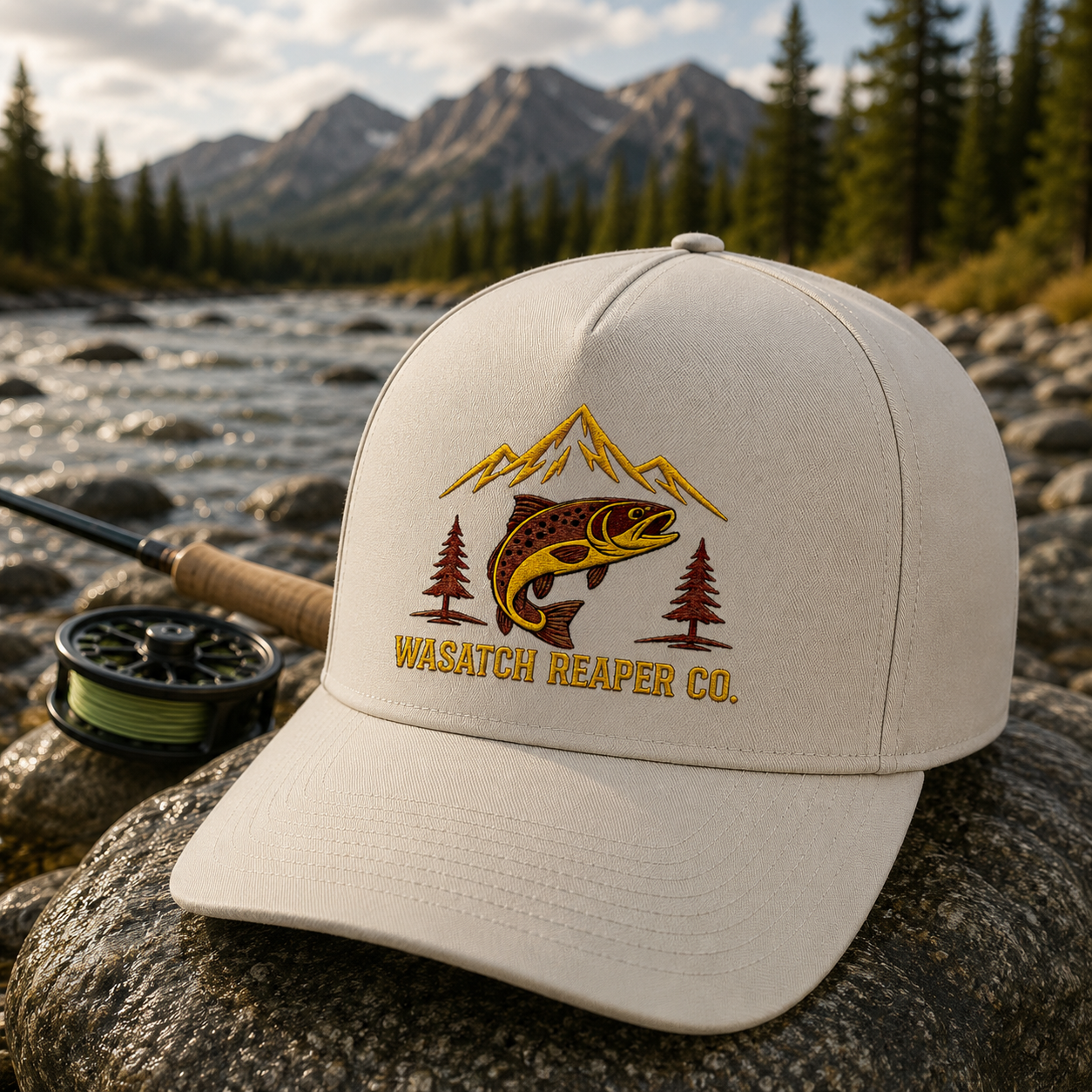 Wasatch Reaper Co. Trout Snapback Hat — Fishing Logo Cap