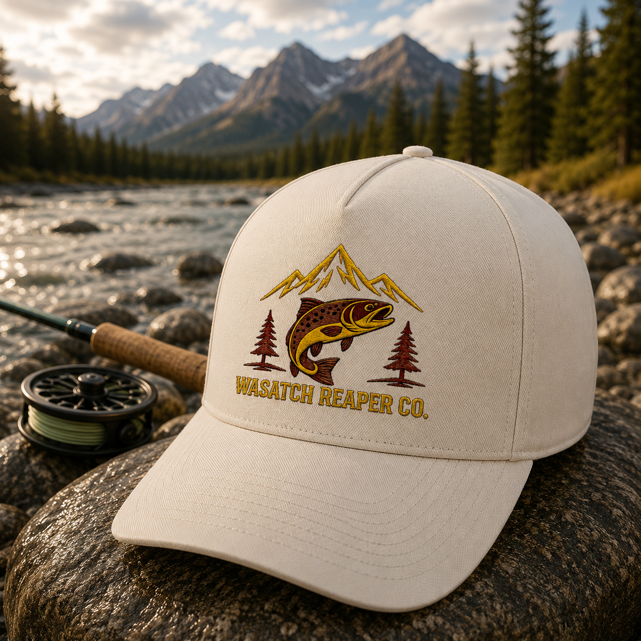 Wasatch Reaper Co. Trout Snapback Hat — Fishing Logo Cap