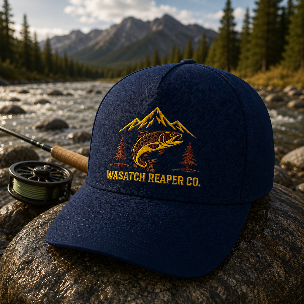Wasatch Reaper Co. Trout Snapback Hat — Fishing Logo Cap