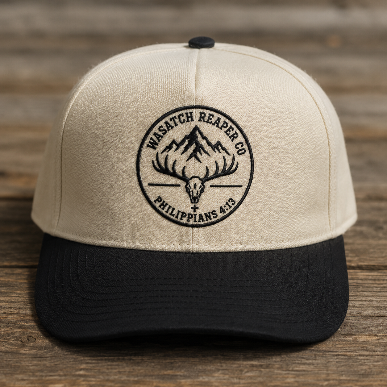 Wasatch Reaper Co. Two-Tone Baseball Cap — Philippians 4:13 Mountain Logo