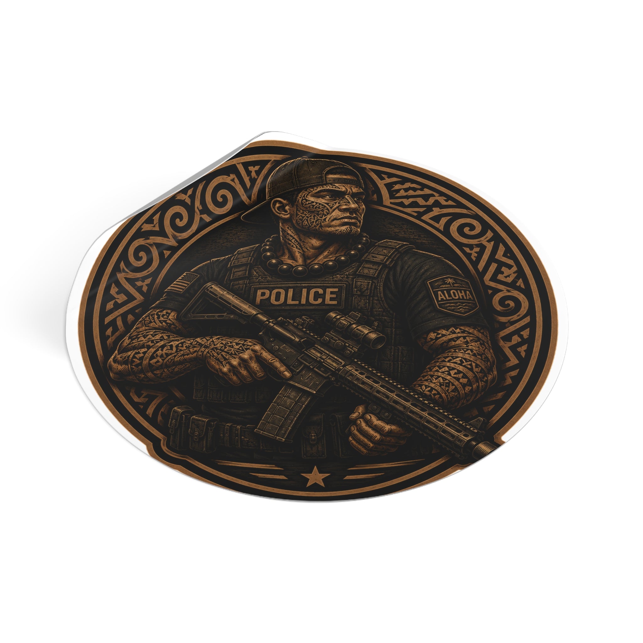 Tactical Police Officer Sticker | Round Vinyl Sticker, SWAT Soldier Design