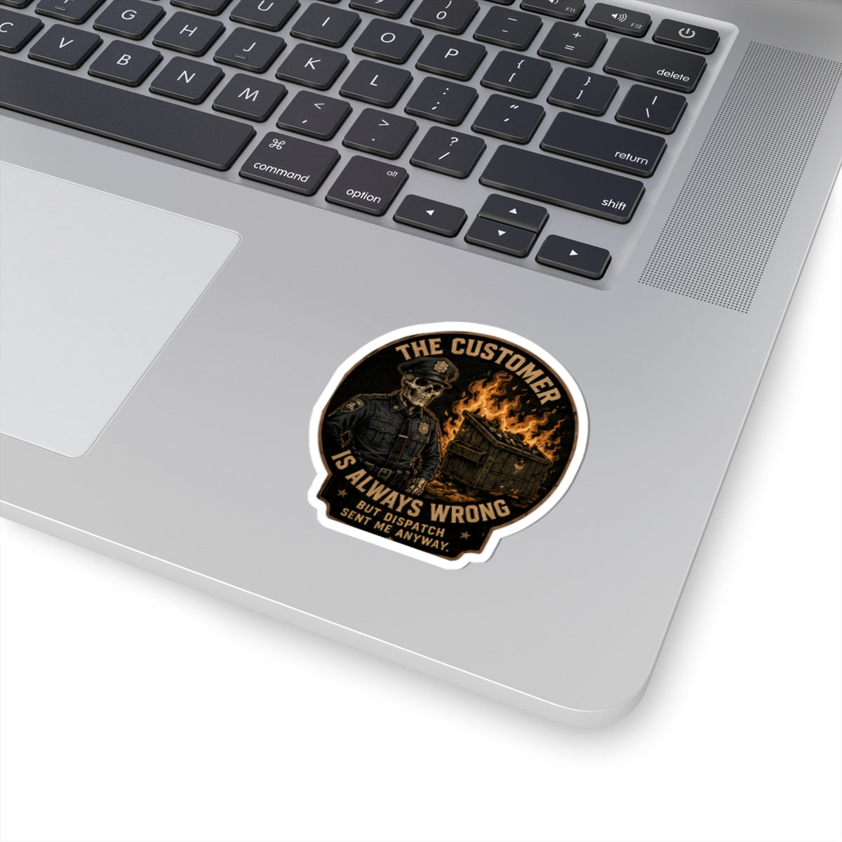 Skeleton Police Officer, Kiss-Cut Sticker | The Customer Is Always Wrong design