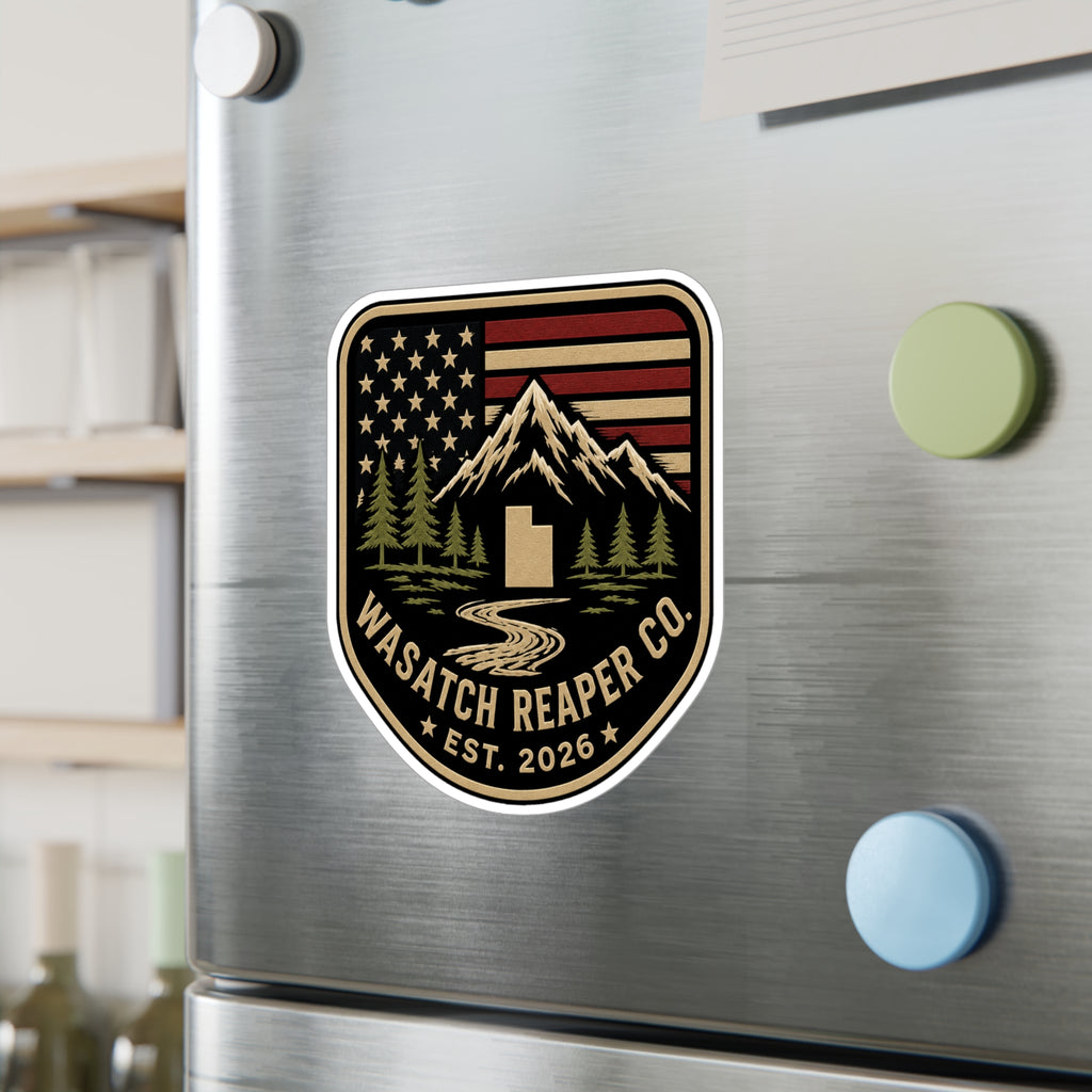 Wasatch Reaper Co. Mountain Flag Vinyl Sticker — Kiss-Cut Decal (Est. 2026)