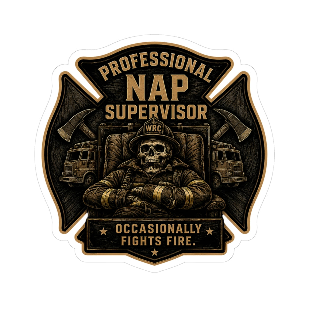 Professional Nap Supervisor sticker | firefighter skull, rescue truck decal