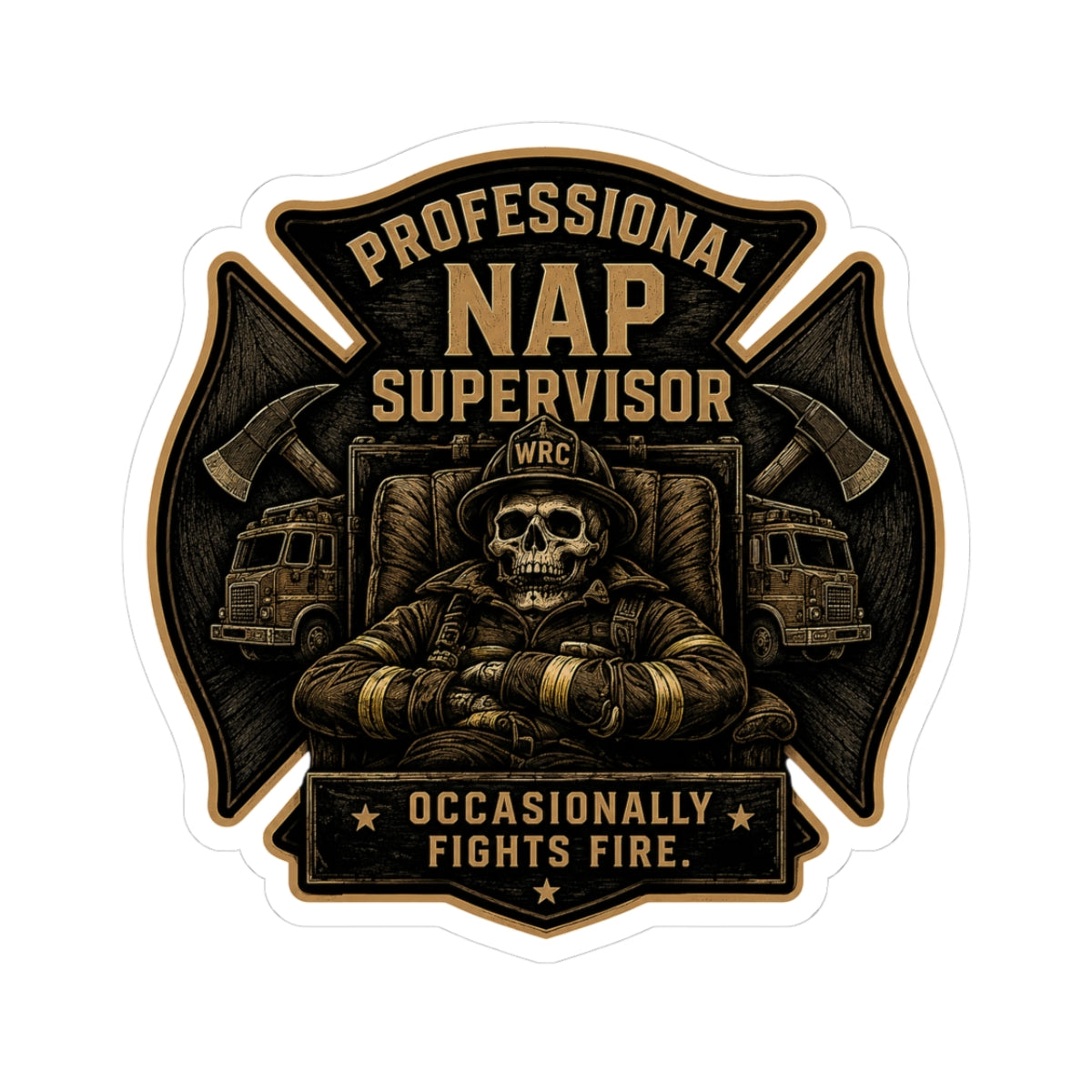 Professional Nap Supervisor sticker | firefighter skull, rescue truck decal