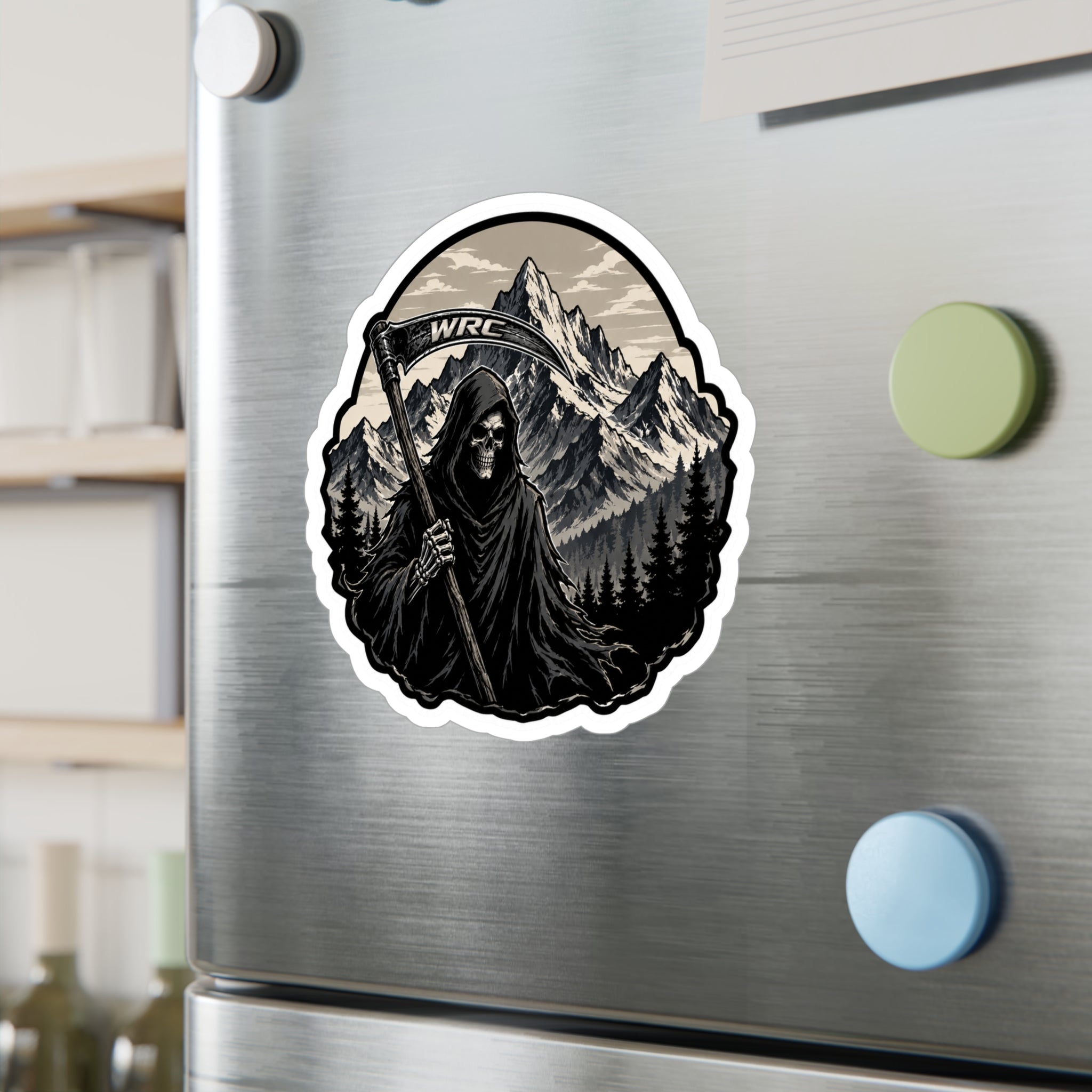 Grim Reaper Mountain Vinyl Decal — Kiss-Cut Weatherproof Sticker