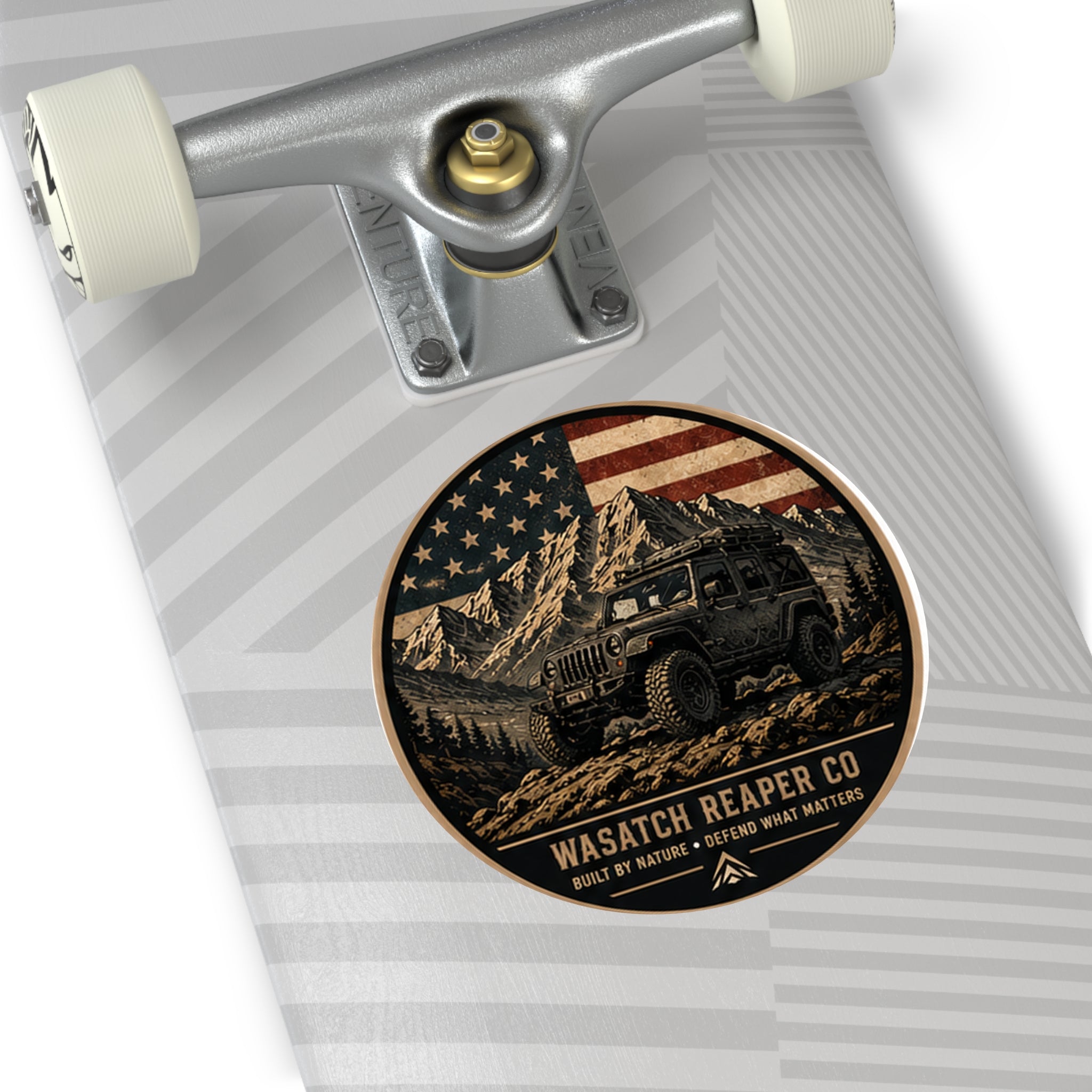Patriotic Off‑Road Jeep Round Vinyl Sticker