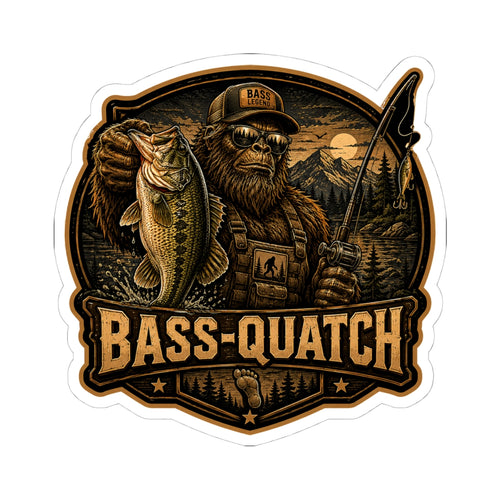 Bass-Quatch Fishing Sticker | Bigfoot Bass Angler Kiss-Cut Sticker