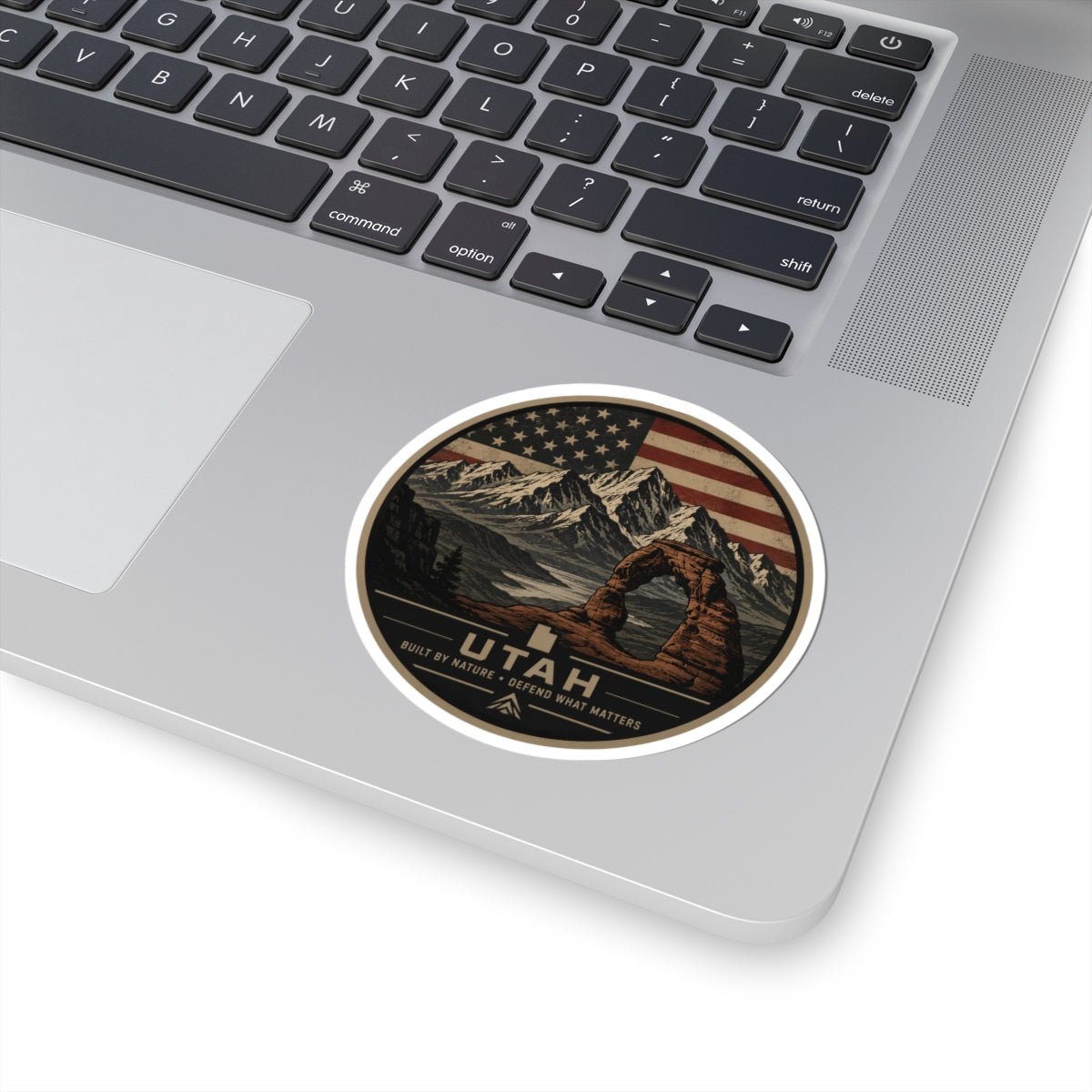 Utah Delicate Arch Vintage Mountain Sticker | American Flag Landscape
