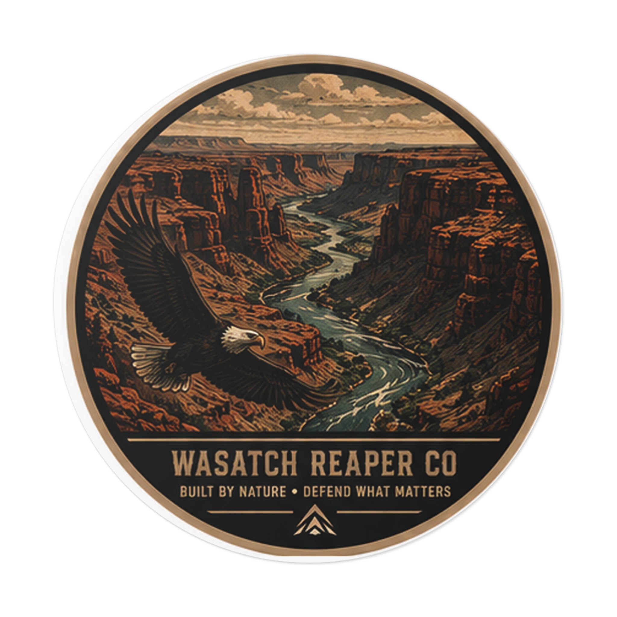 Eagle Canyon Round Vinyl Sticker — "Wasatch Reaper Co: Built by Nature" Outdoor Adventure Decal