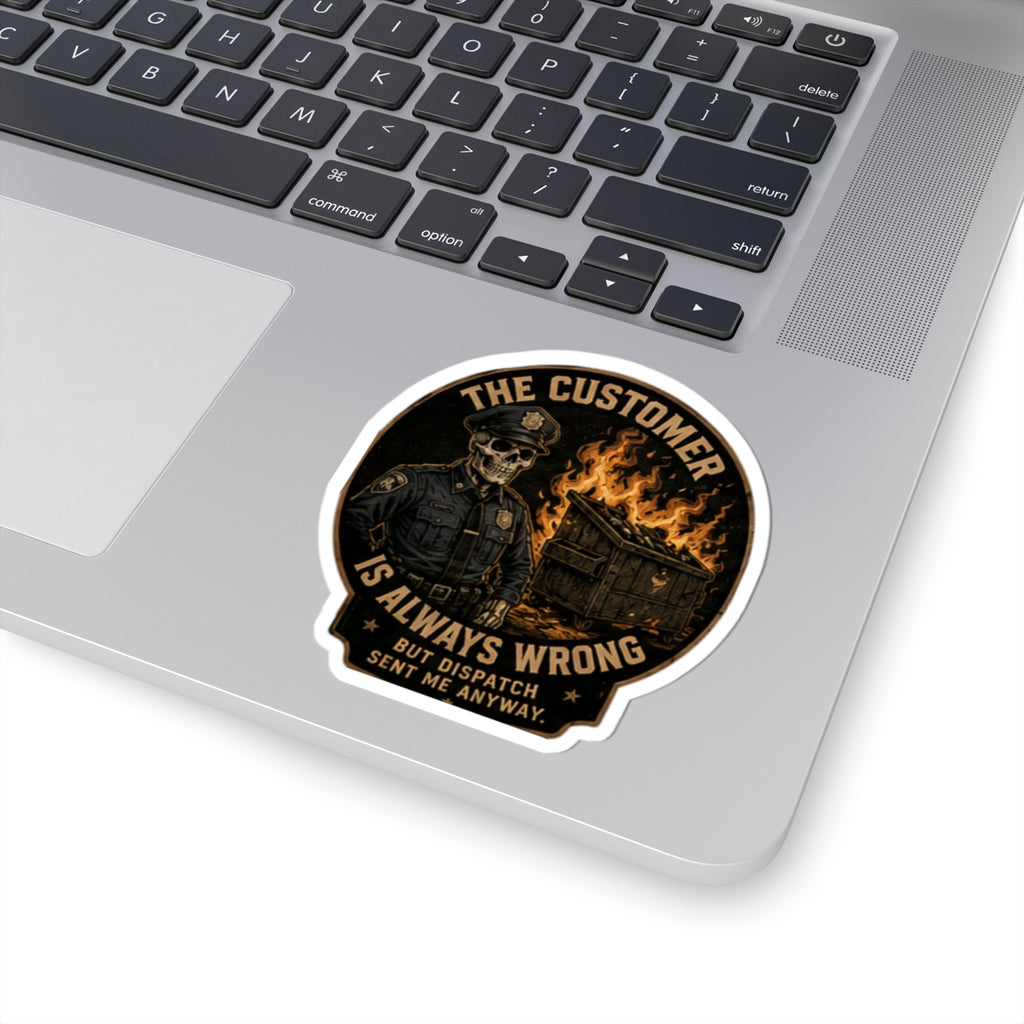Skeleton Police Officer, Kiss-Cut Sticker | The Customer Is Always Wrong design