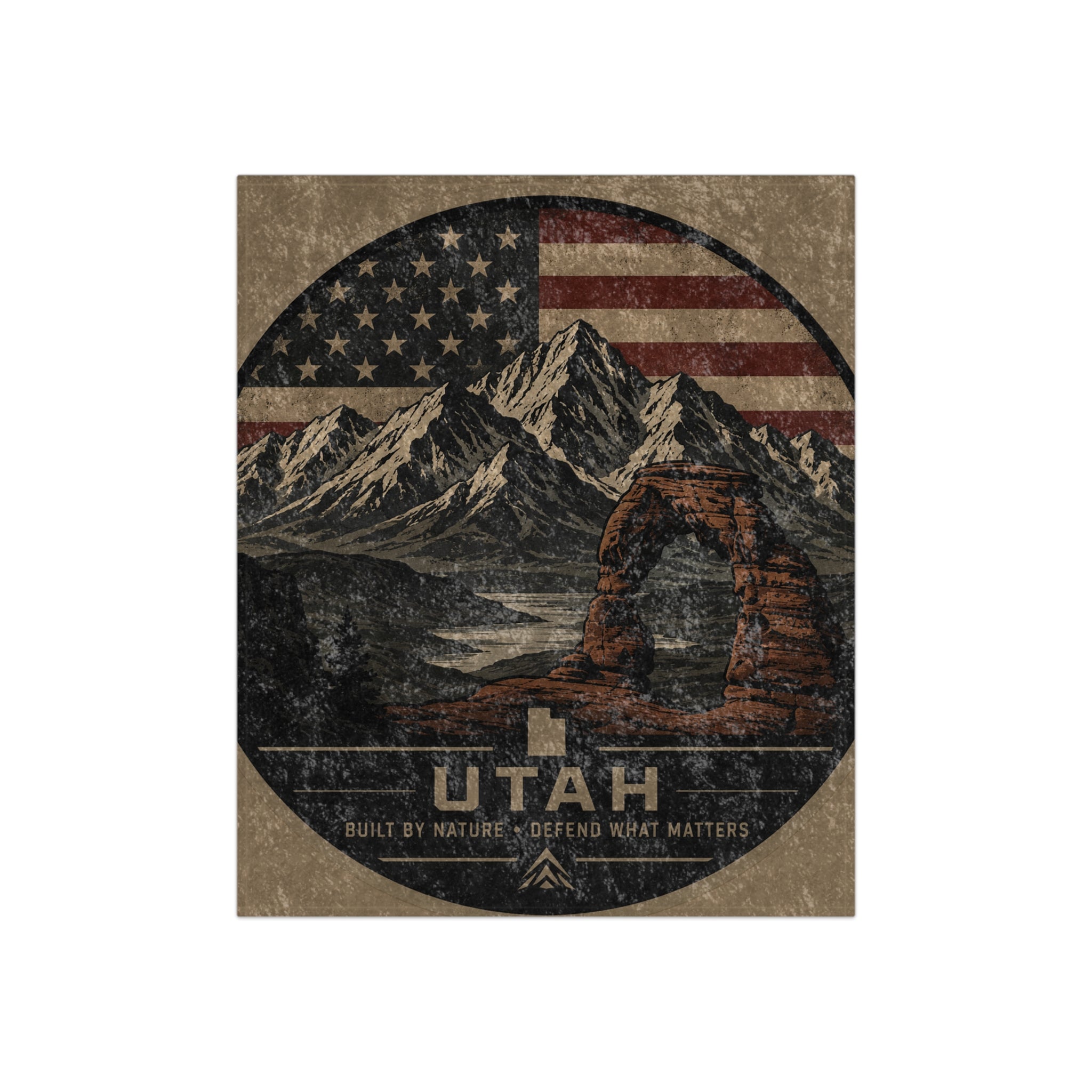 Utah Arch Mountains Circle Crushed Velvet Blanket | American Flag Rustic