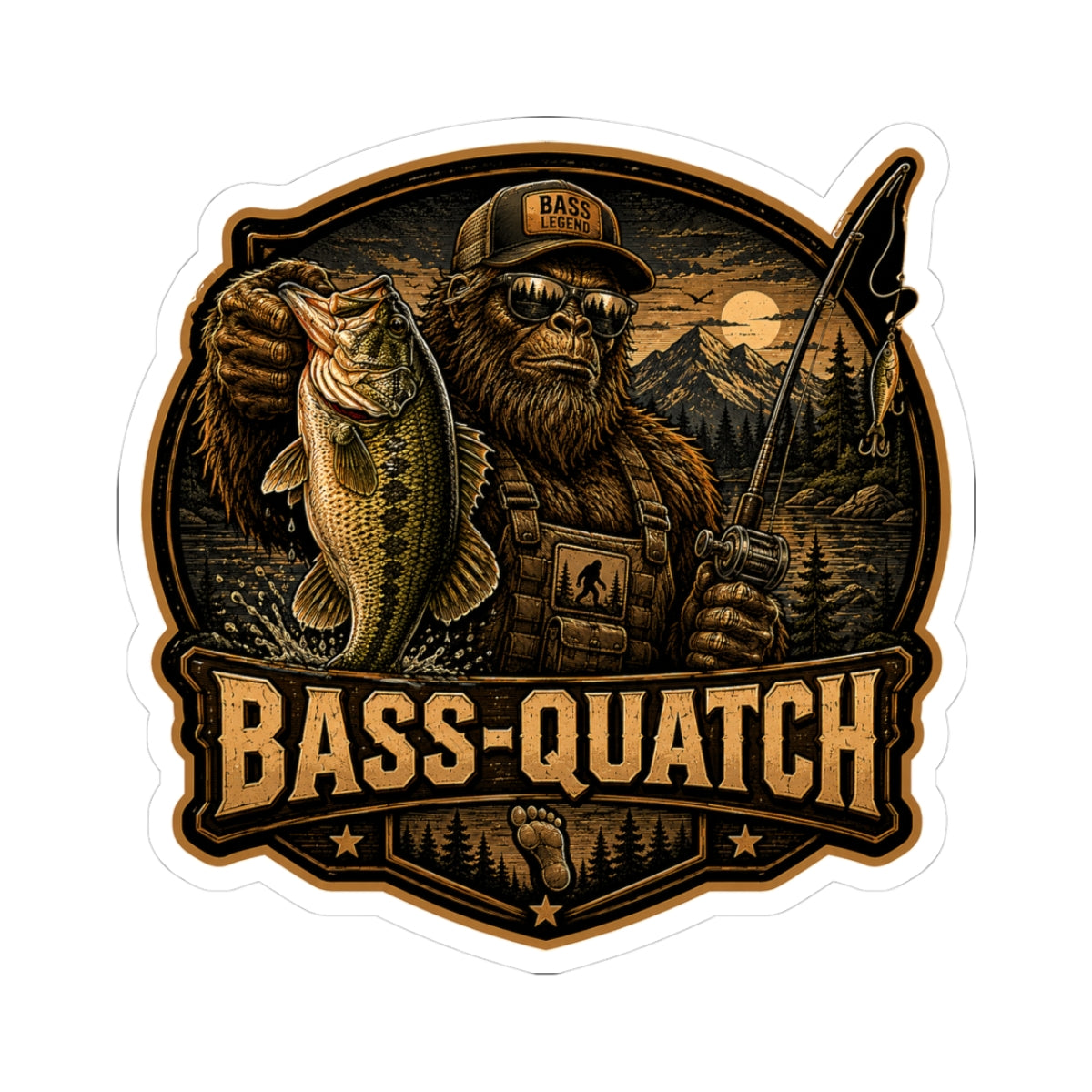 Bass-Quatch Fishing Sticker | Bigfoot Bass Angler Kiss-Cut Sticker